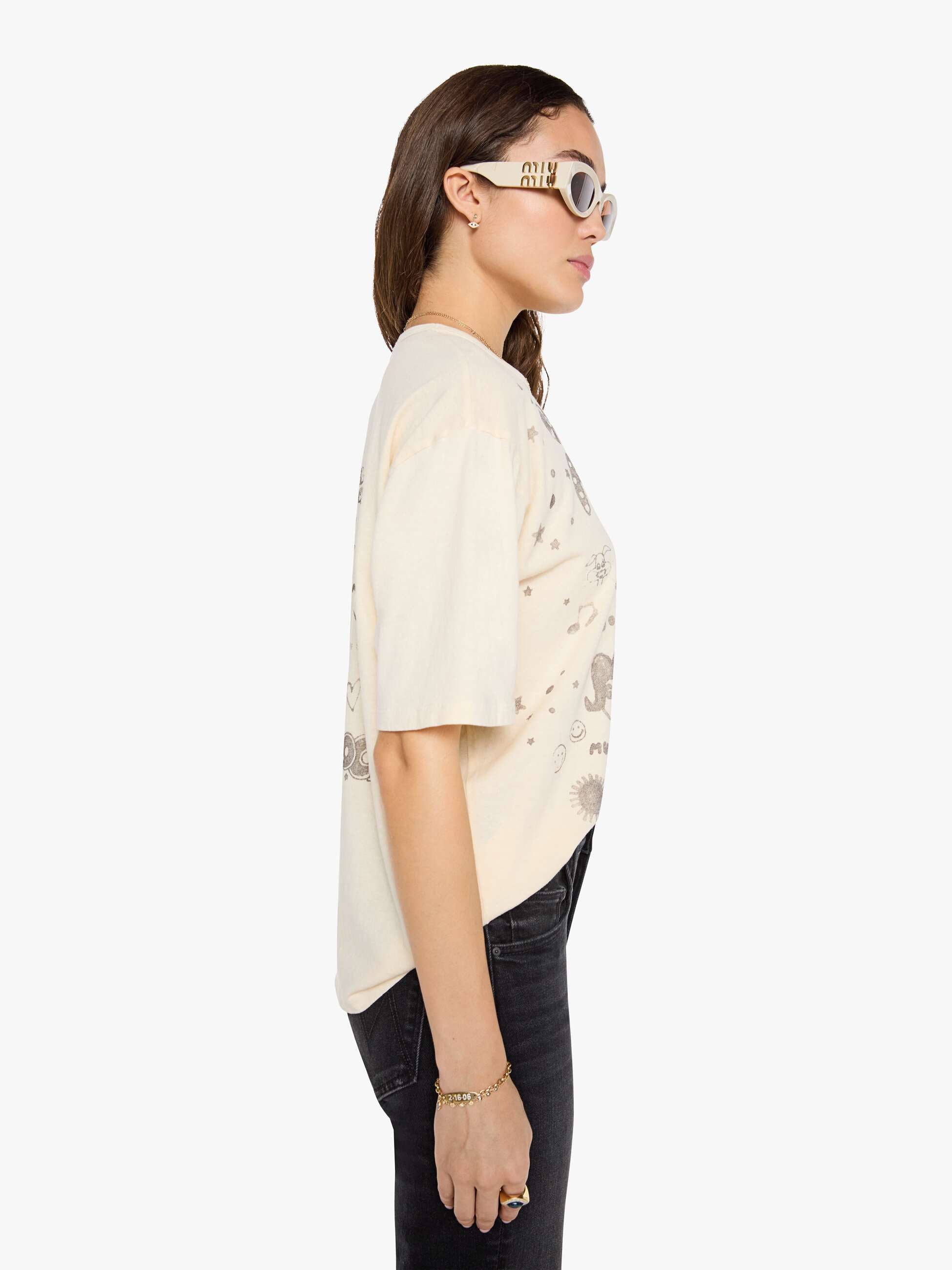 Mother The Sleep-Over T-Shirt Scribble Baumwolle Creme