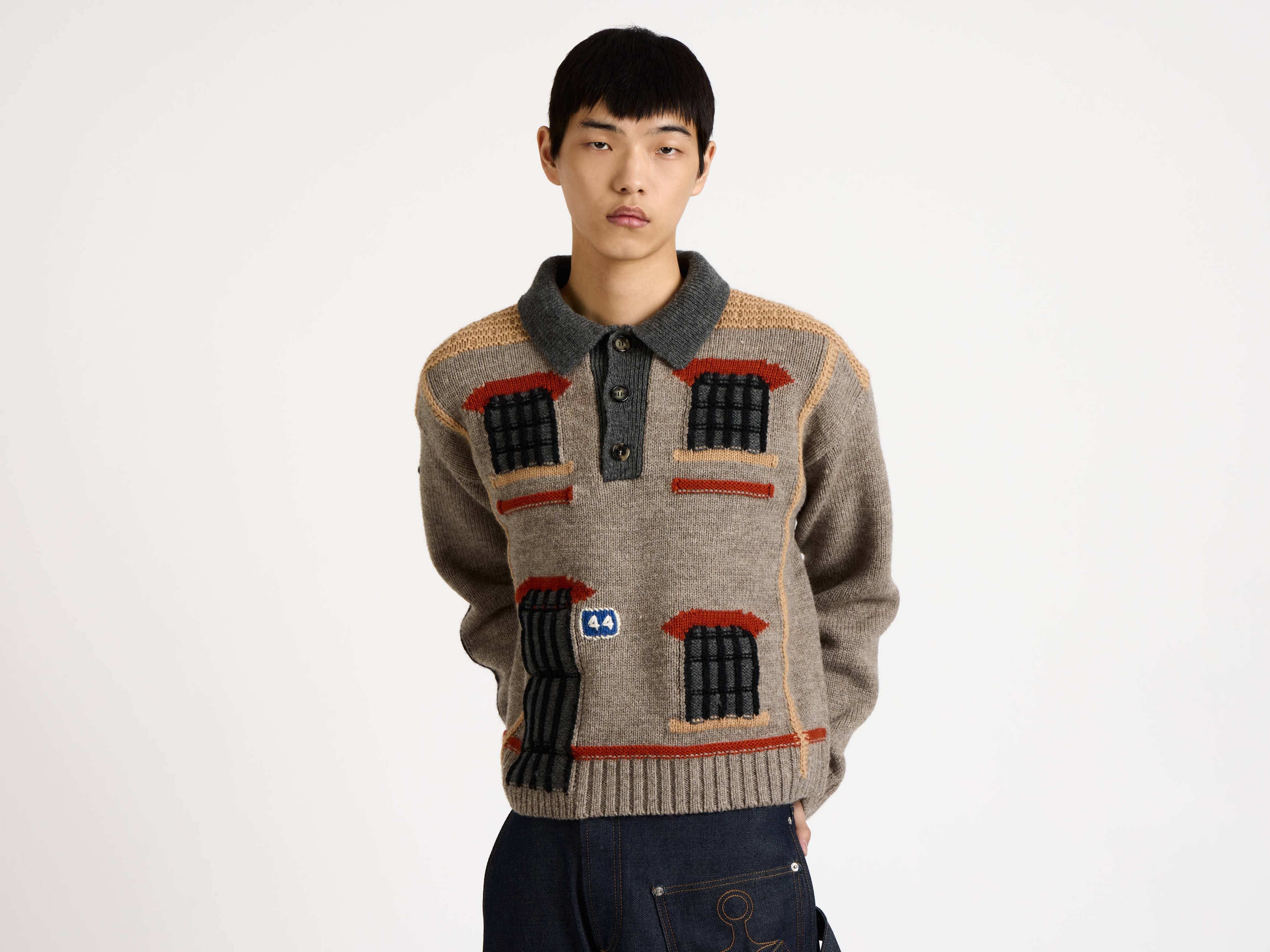 J.W.Anderson House Polo Jumper Strickpullover Beige Melange