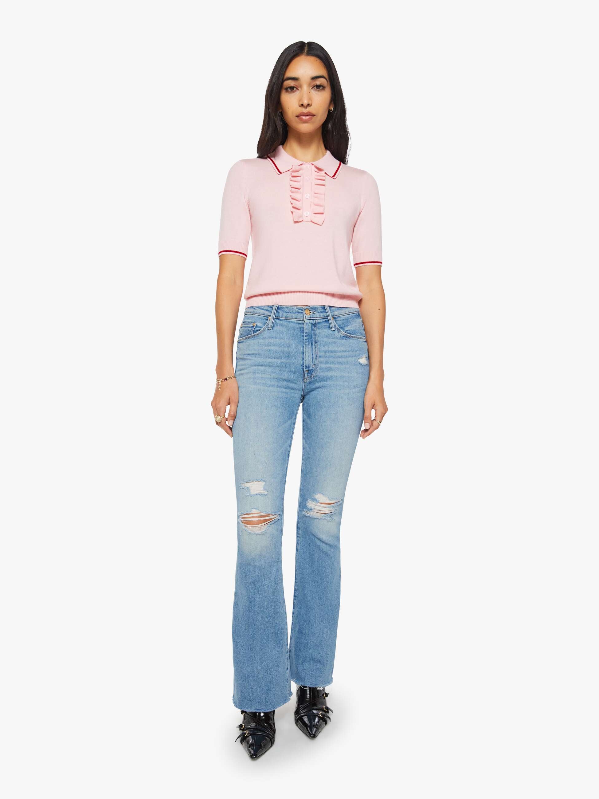 Mother S/S Ruffle Raquette Pullover Pink Rot Wolle