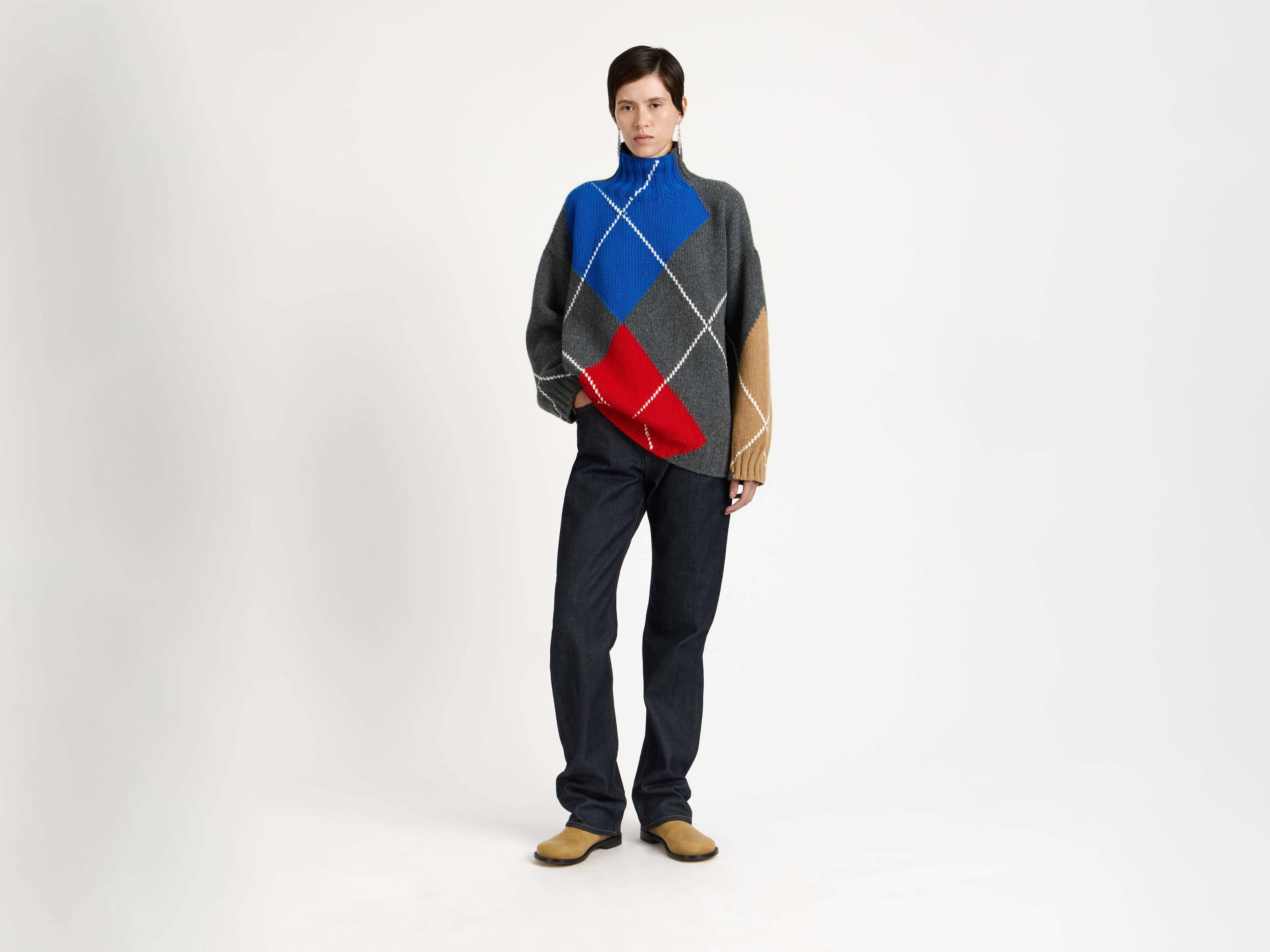 J.W.Anderson x Pringle Argyle Rollkragenpullover Strick Grau Wolle