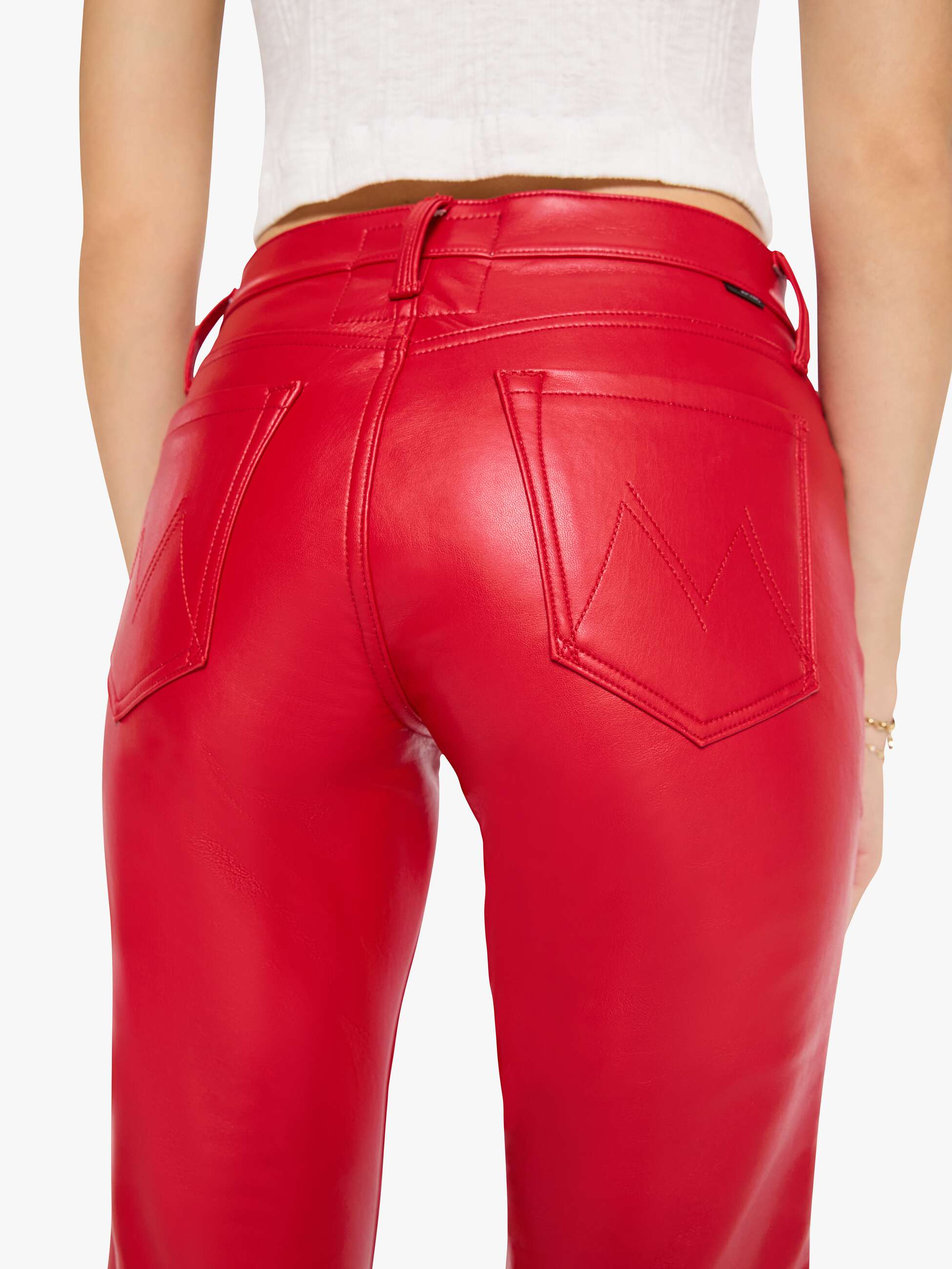 Mother The Jinx Sneak Hose Cherry Red Low Rise 32