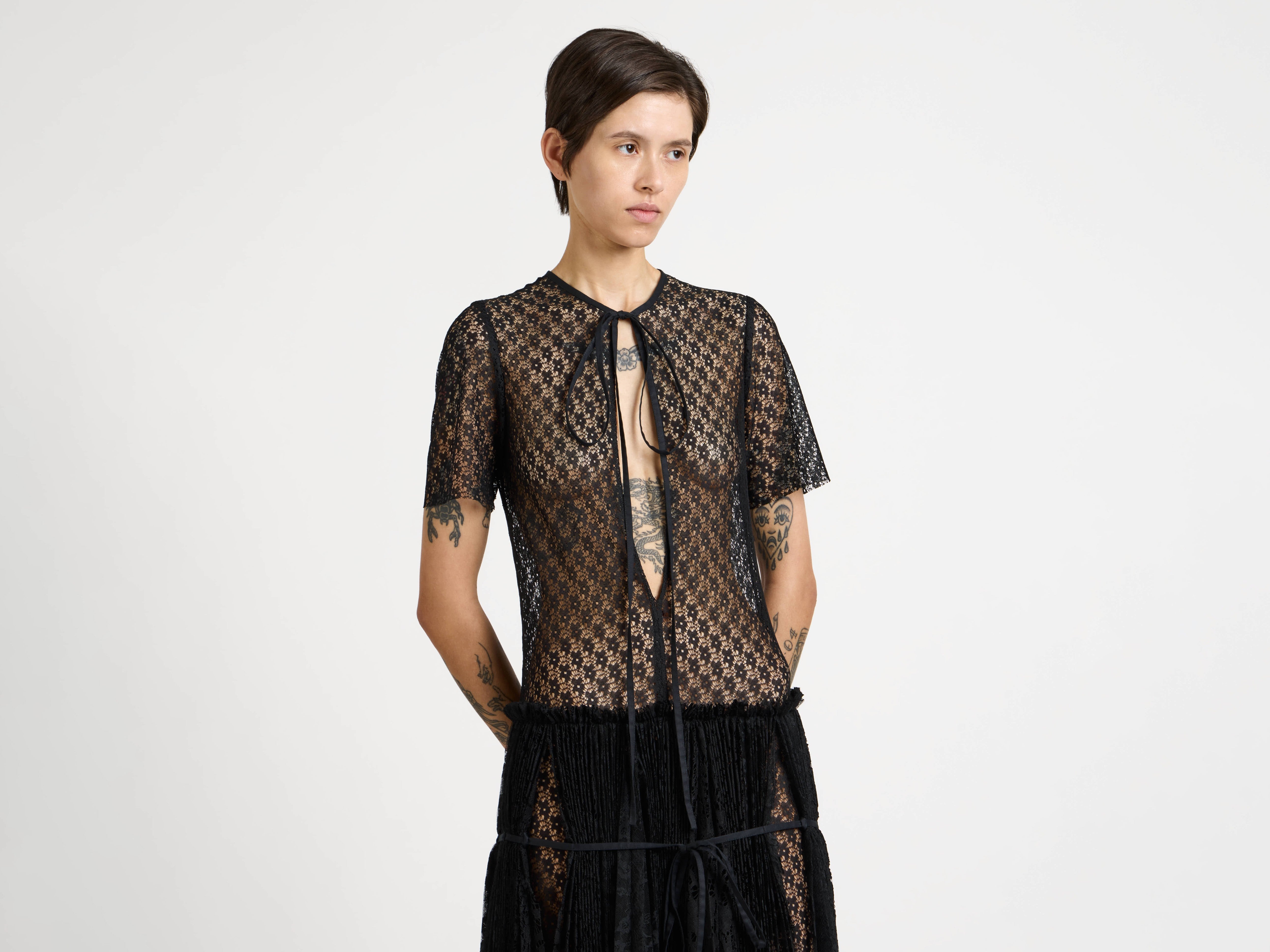 J.W.Anderson Mixed Lace Longline Kleid Schwarz Spitze