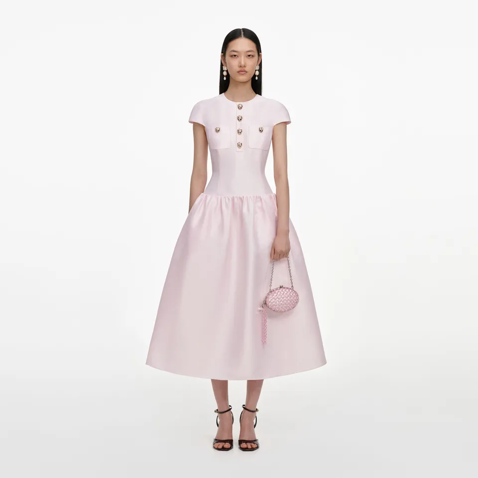 Self Portrait Taft Midikleid Rosa Knopfleiste Taschen