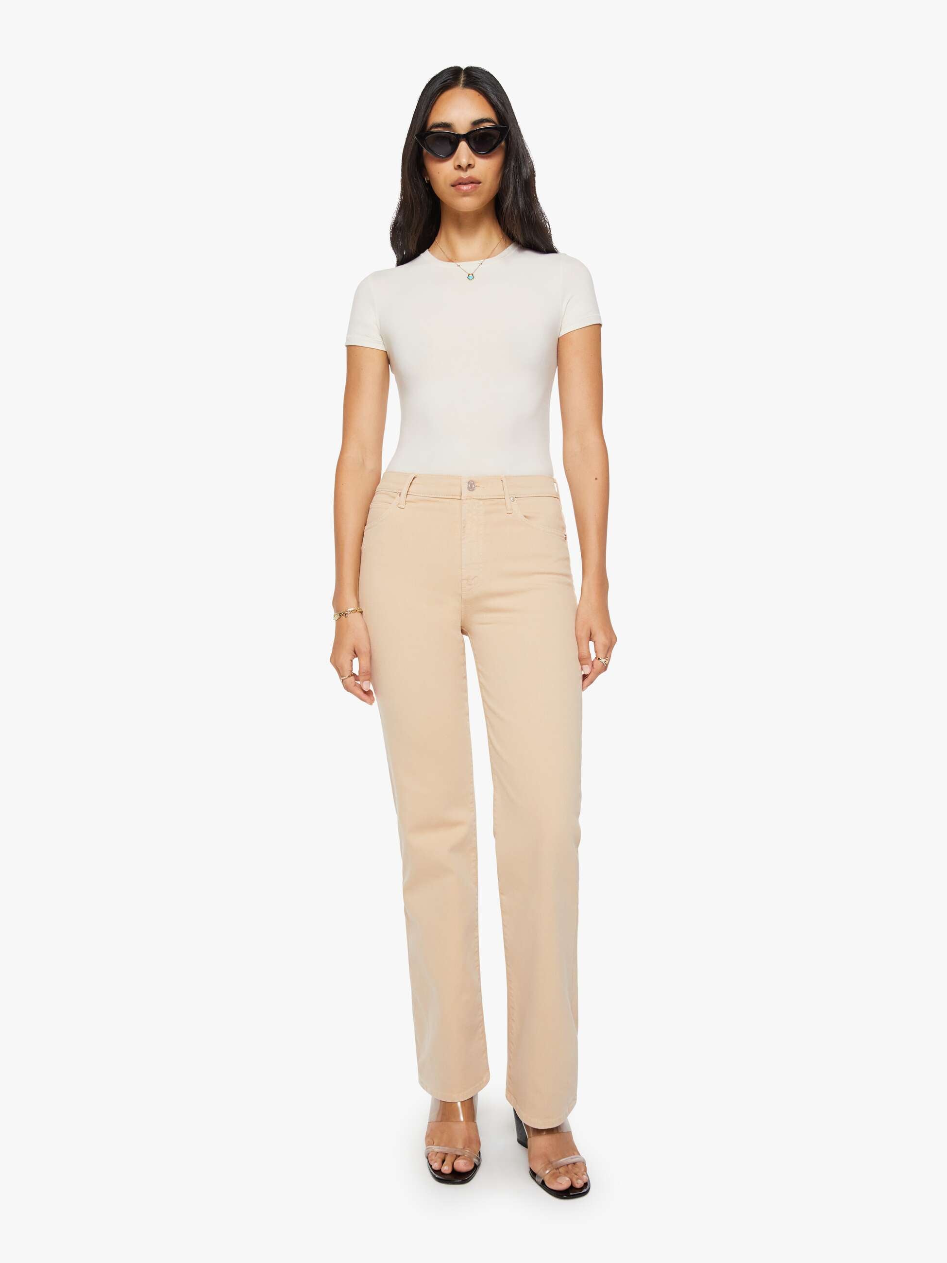 Mother Denim The Kick It Jeans Almond Buff beige High-Rise