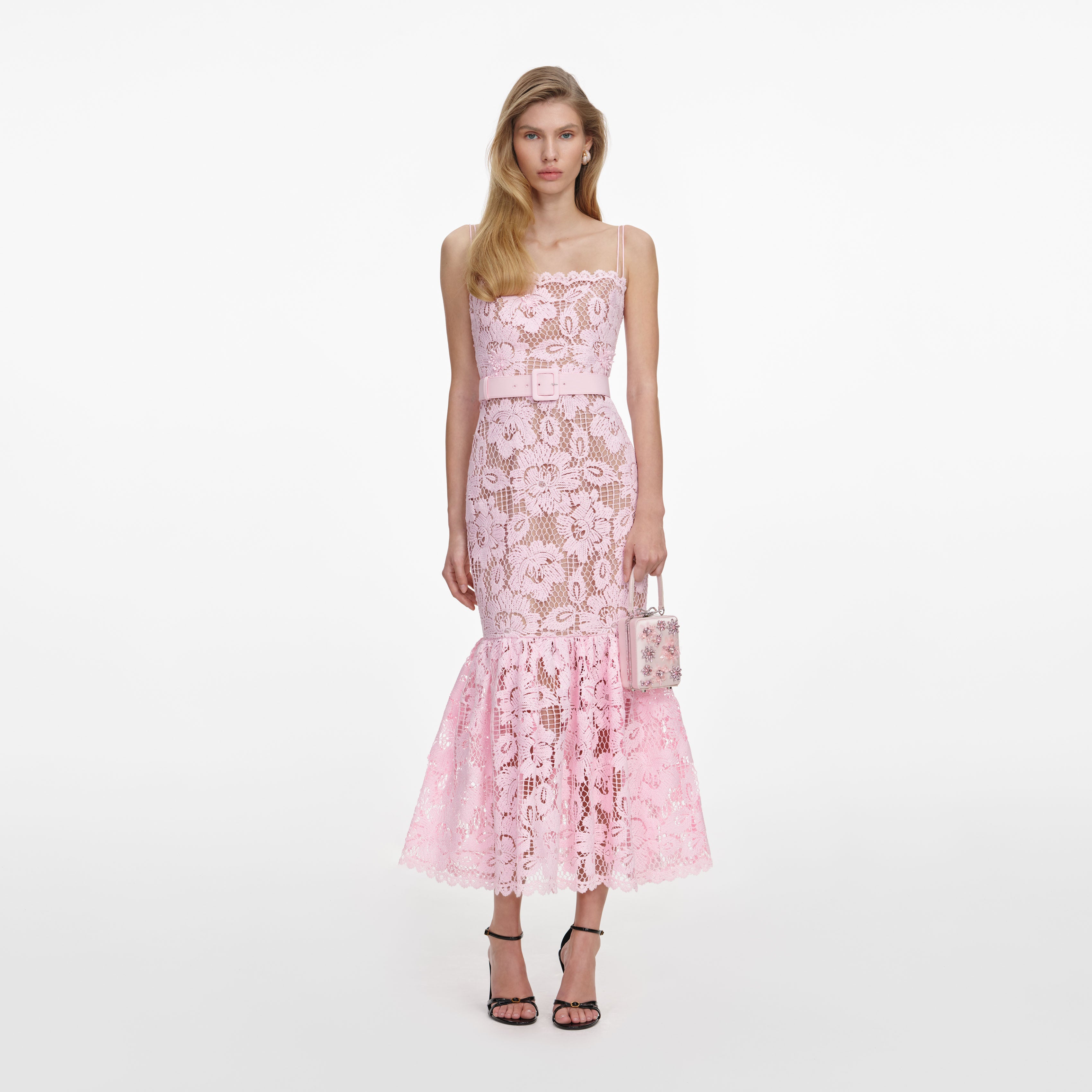 Self Portrait Pink Crochet Lace Midi Dress Spize UK 6