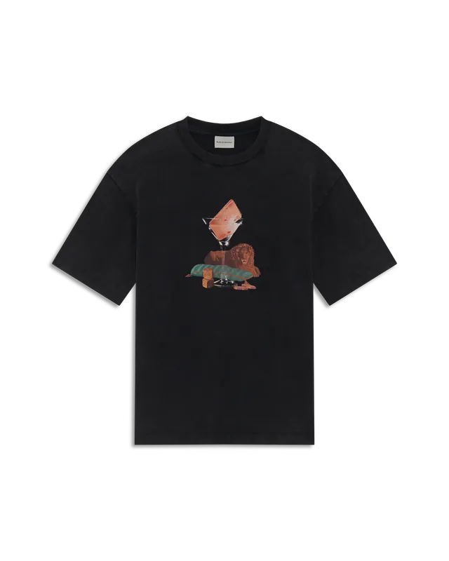 Drôle De Monsieur Washed Glass Lion T-Shirt Schwarz Baumwolle