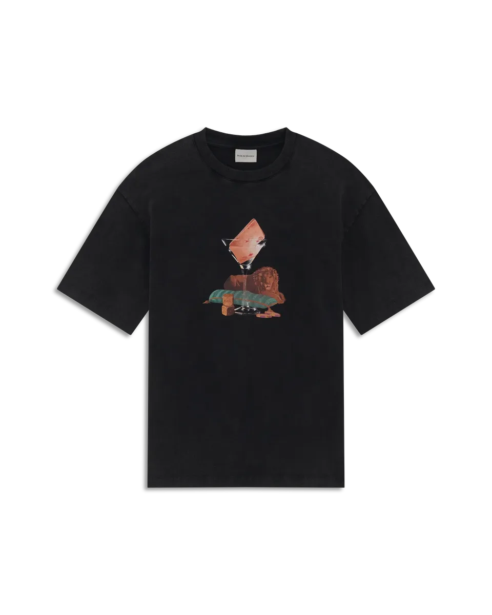 Drôle De Monsieur Washed Glass Lion T-Shirt Schwarz Baumwolle