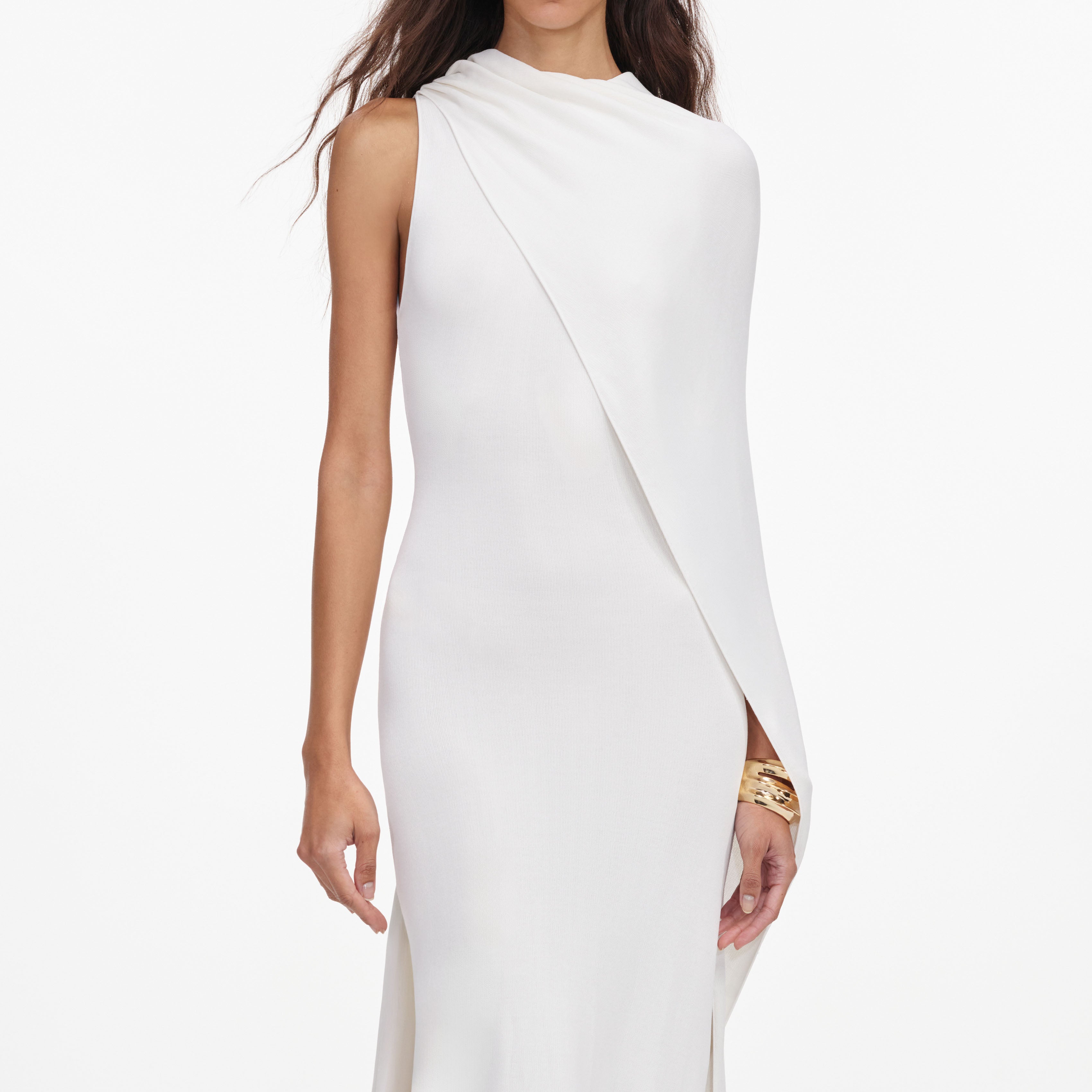 Self Portrait Dresses White Drape Viskose Maxikleid Weiß