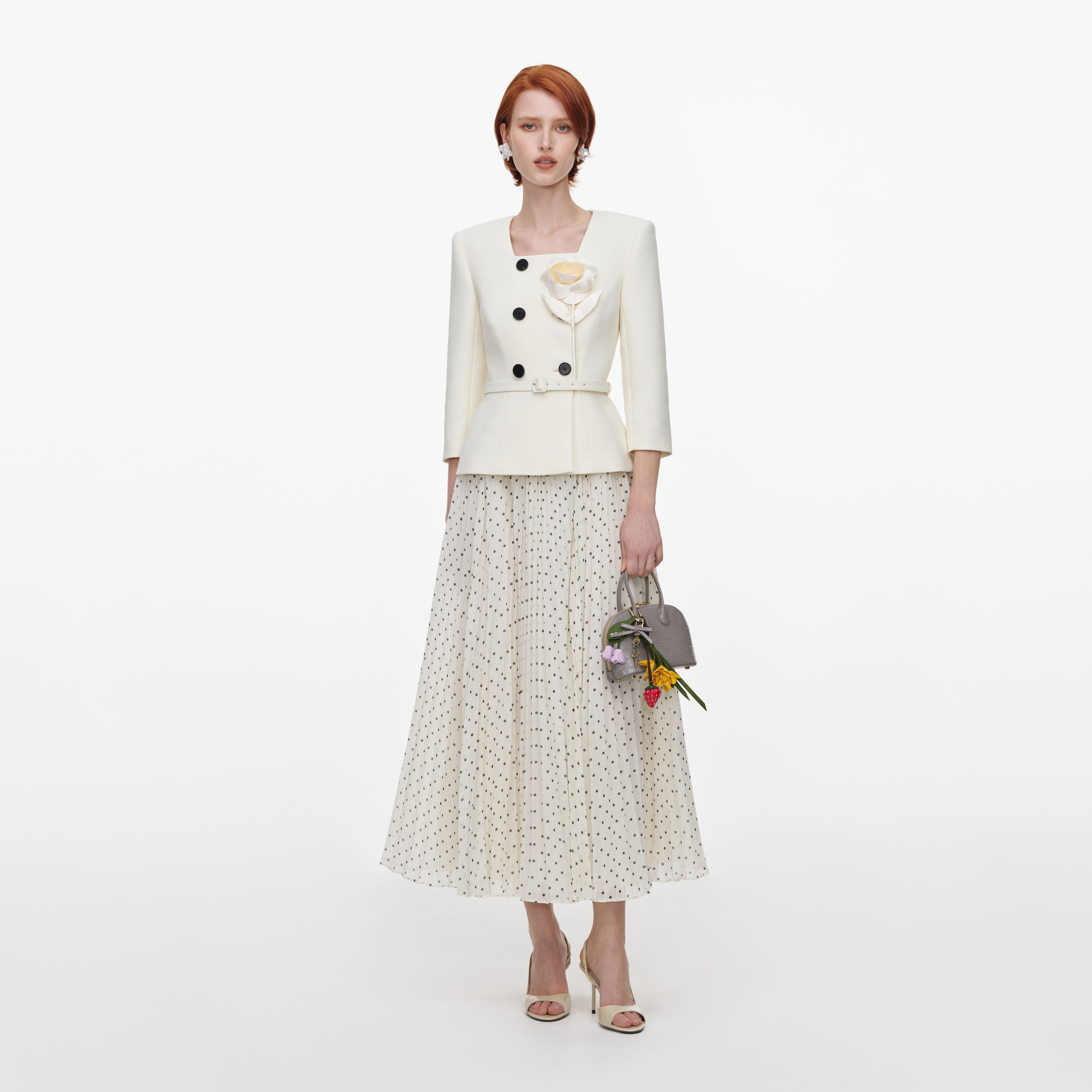 Self Portrait 3D Flower Chiffon Midikleid Creme UK 6