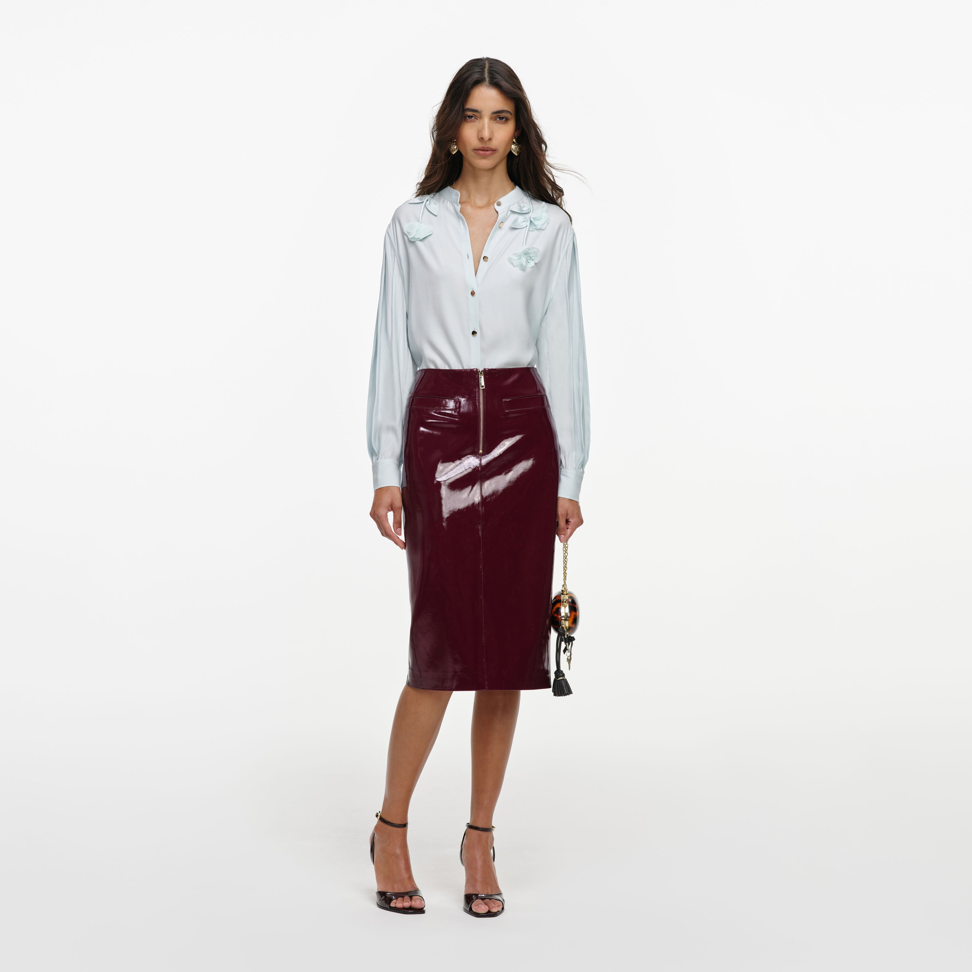 Self Portrait Light Blue Viscose Bluse Hellblau Satin