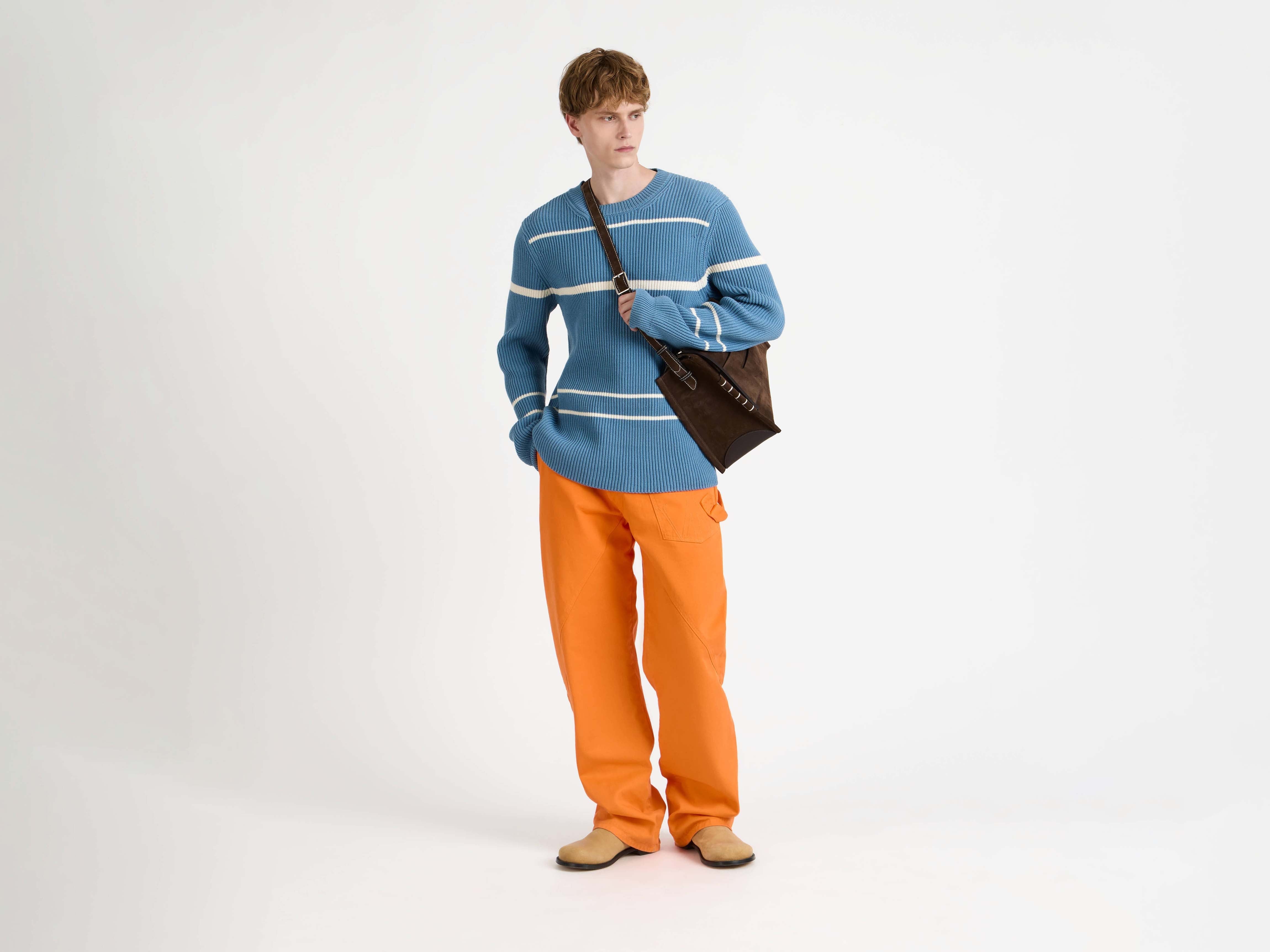 J.W. Anderson KW1511YN0486 Strickpullover Stahlblau Gestreift Herren