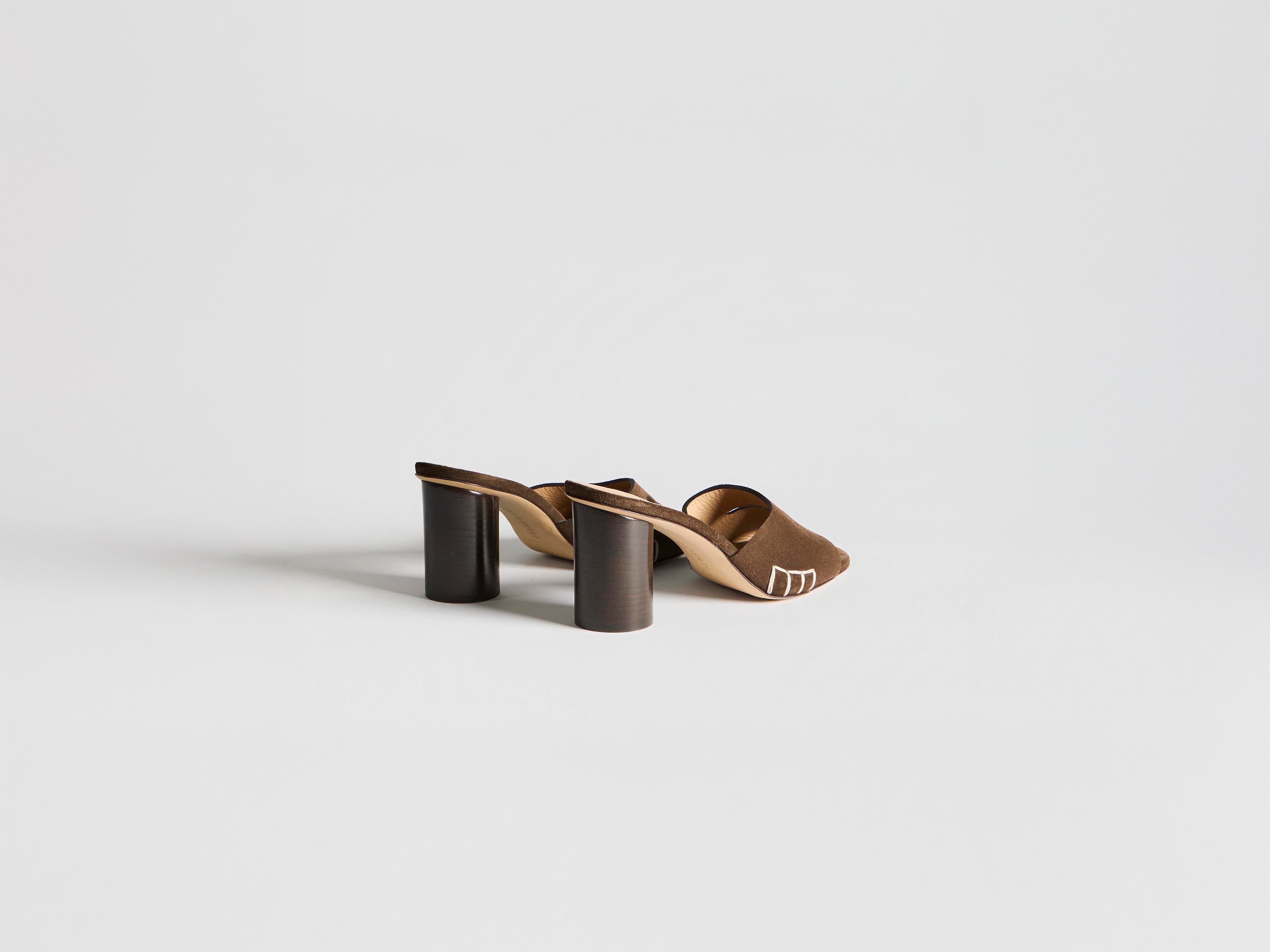 J.W.Anderson Loafer Mule Heeled Sandal Braun Wildleder