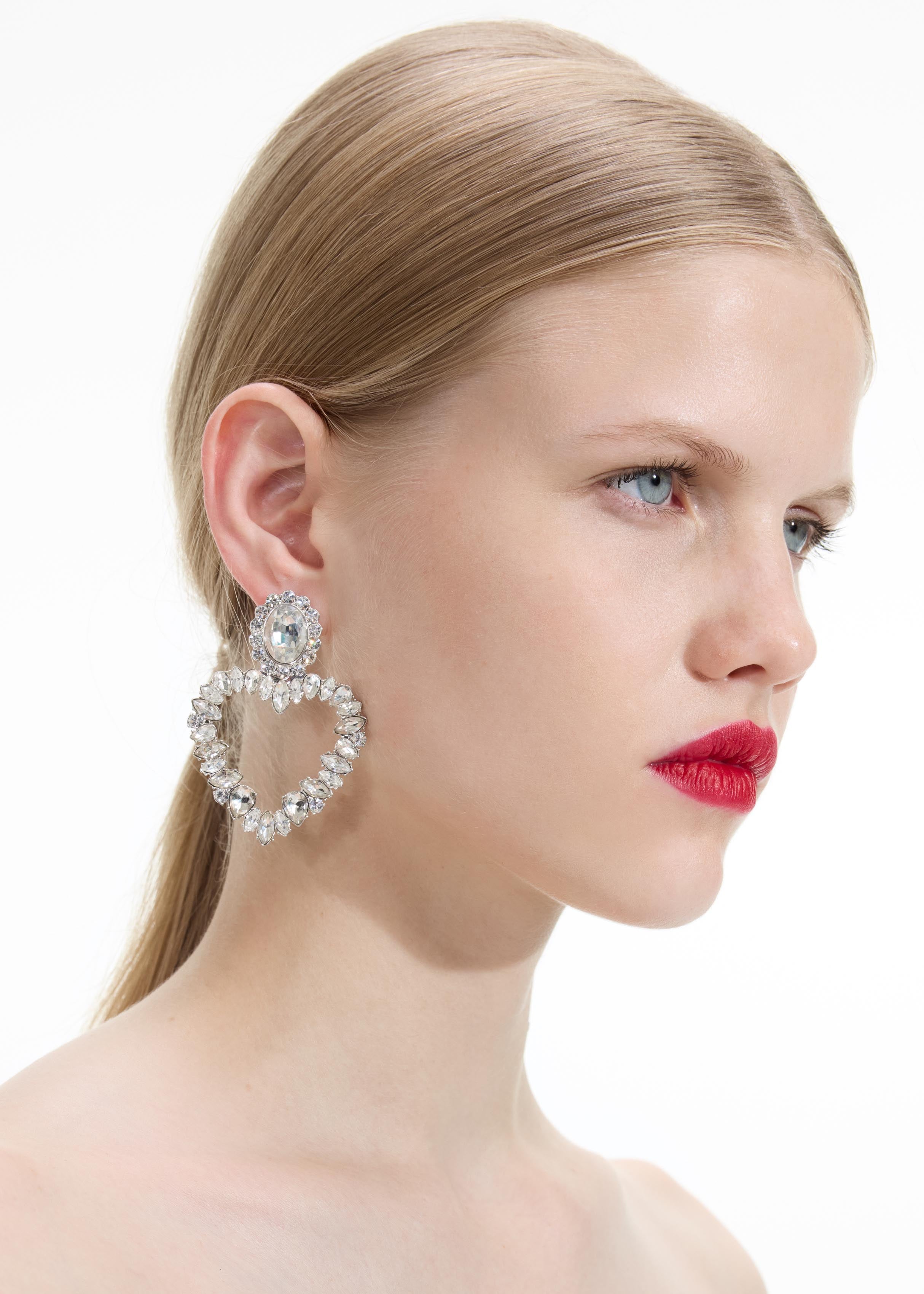 Self Portrait Crystal Heart Earrings Ohrringe Silber One Size