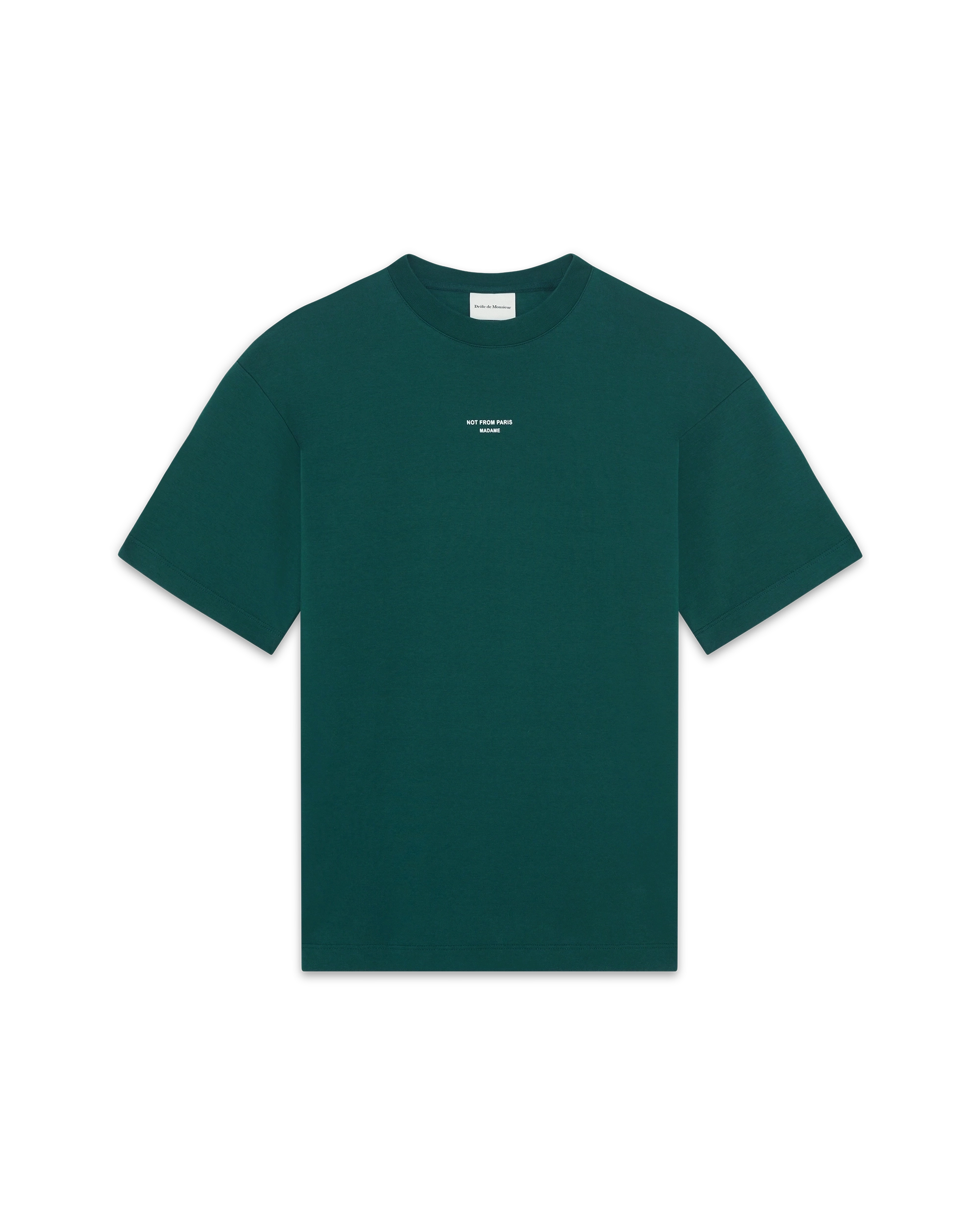 Drôle De Monsieur Slogan Classique T-Shirt Dunkelgrün Baumwolle