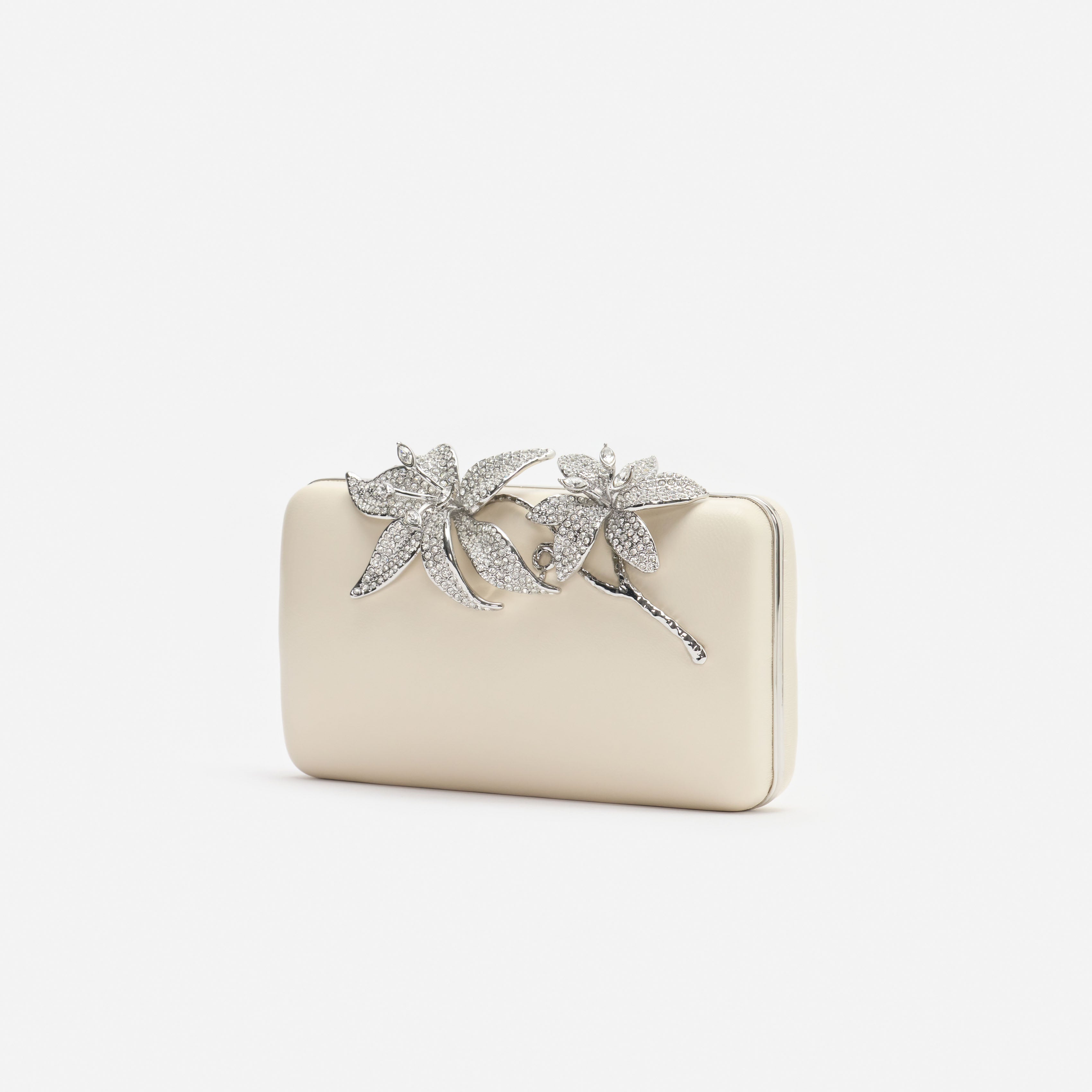 Self Portrait Creme Leder Clutch Blume One Size