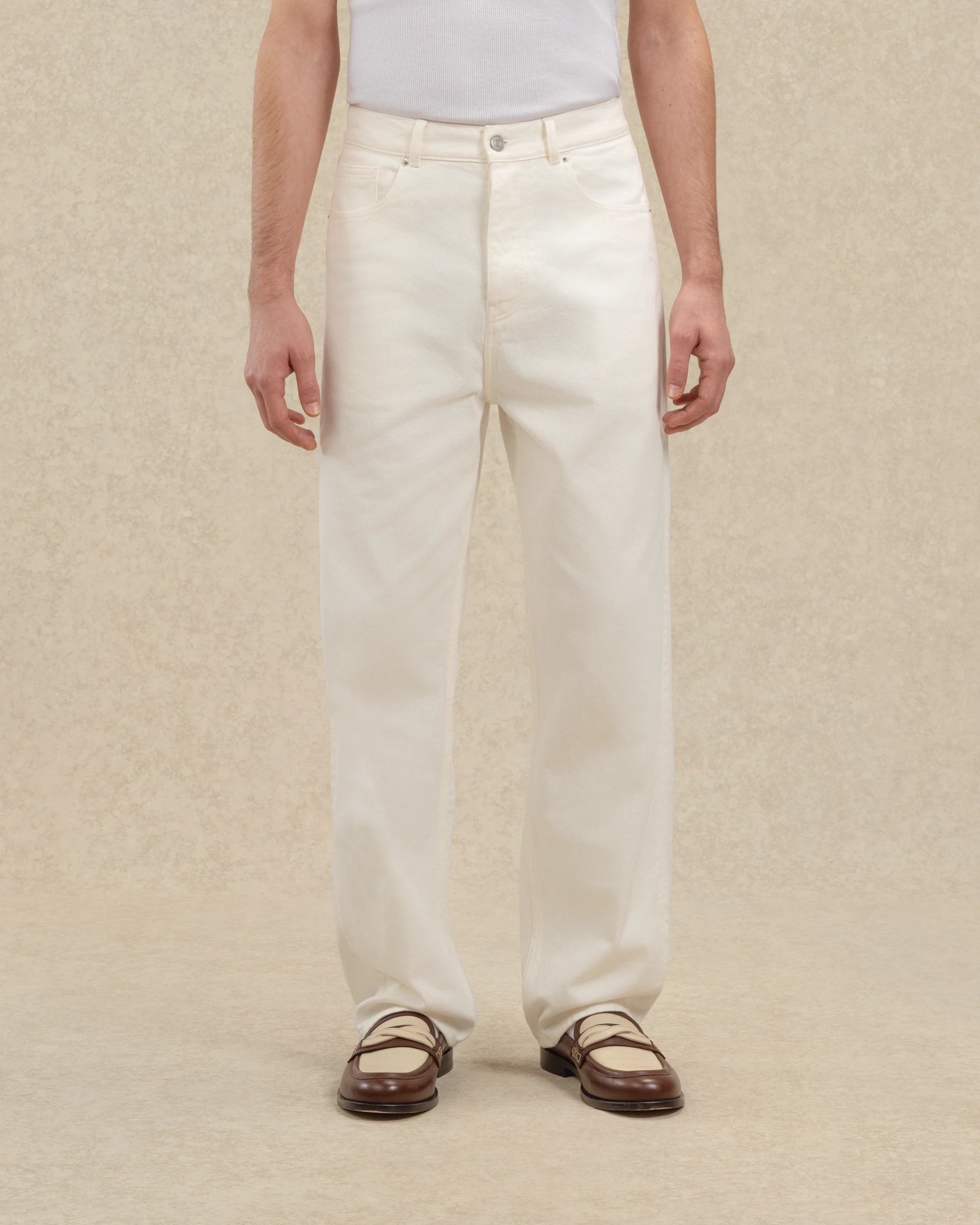 Drôle de Monsieur Jean Straight Off White Jeans Ecru Baumwolle