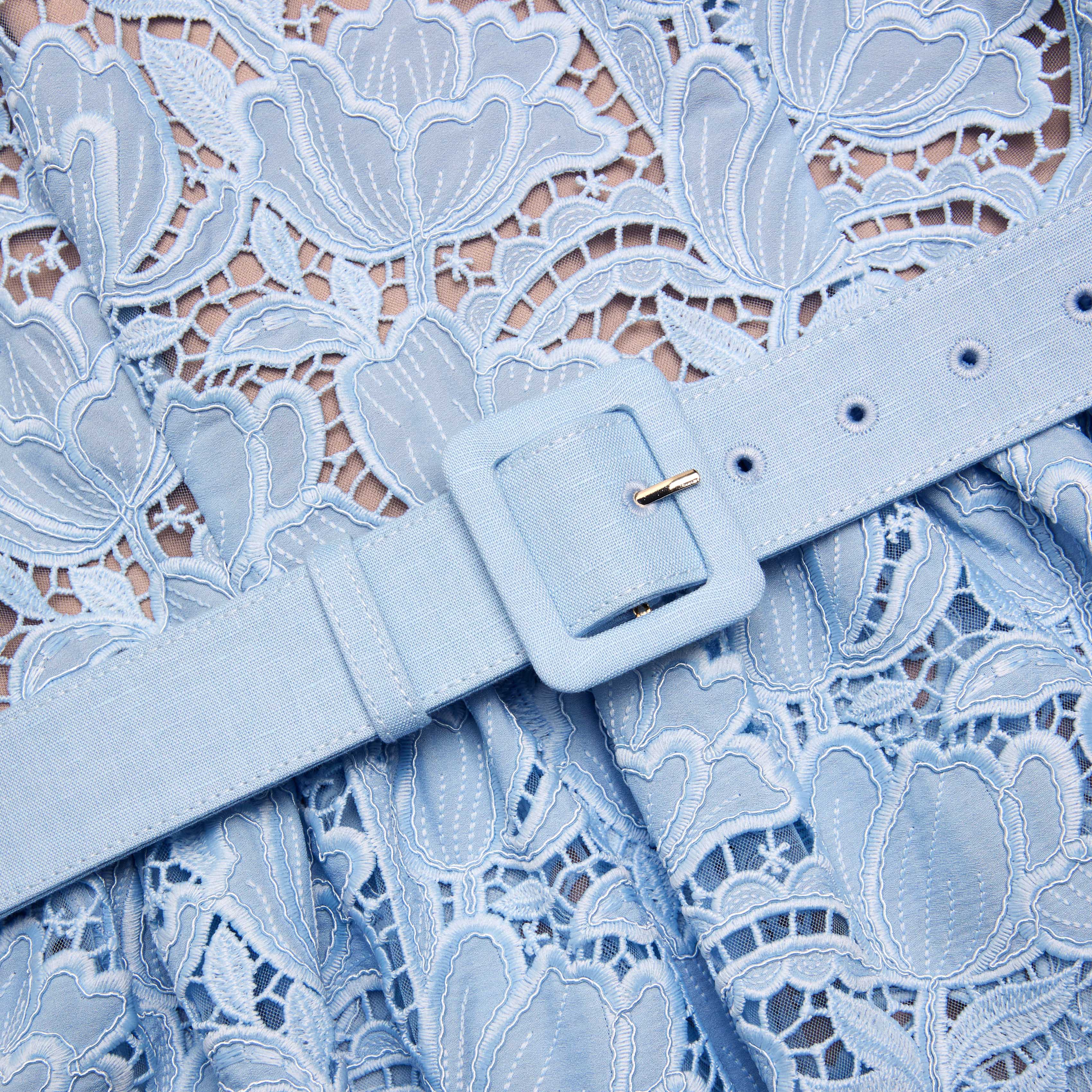 Self Portrait Blue Lace Peplum Midi Kleid Blau Spitze
