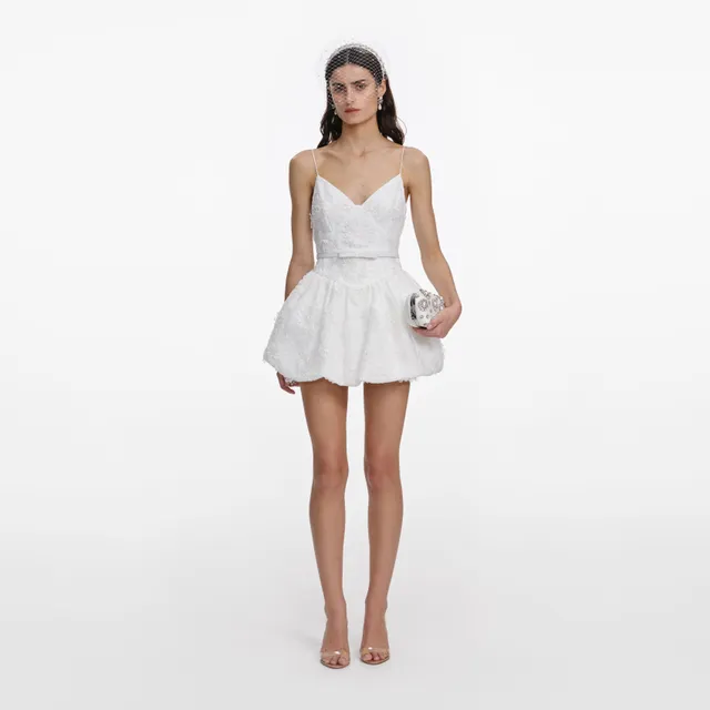 Self Portrait White Organza Mini Kleid Weiß Stickerei