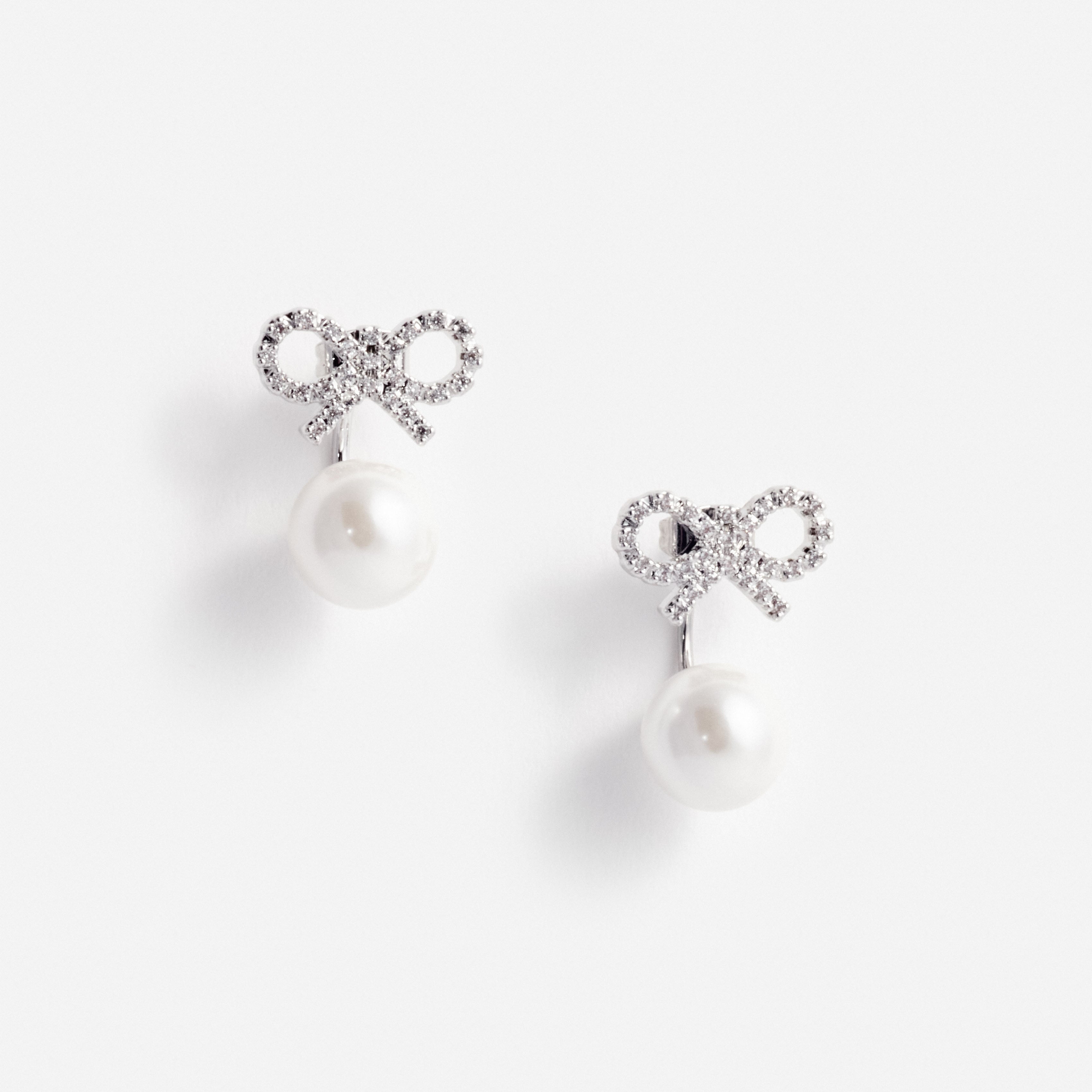 Self Portrait Crystal Bow Pearl Ohrringe Silber Schleife Perle