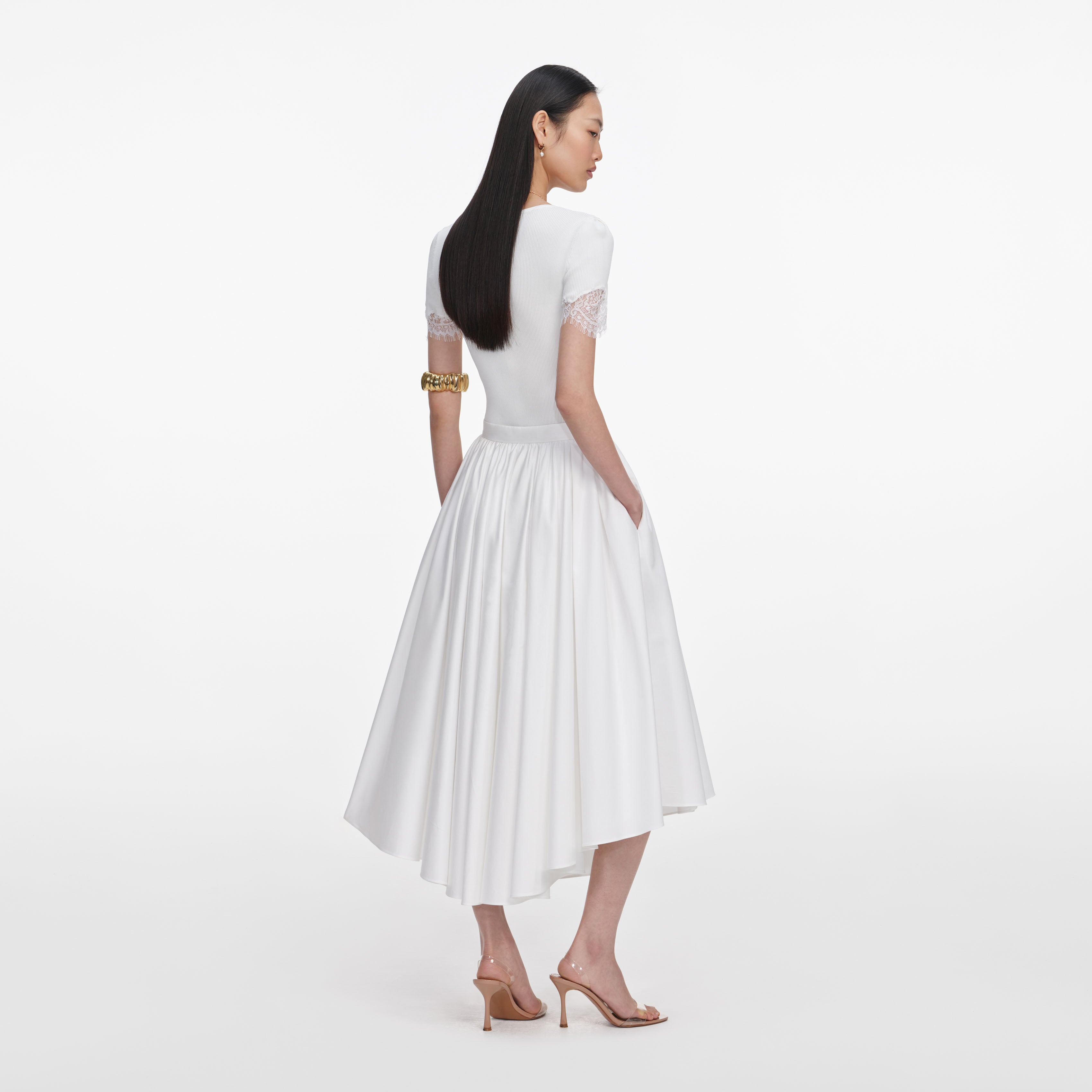Self Portrait Bottoms White Poplin Midi Rock weiss