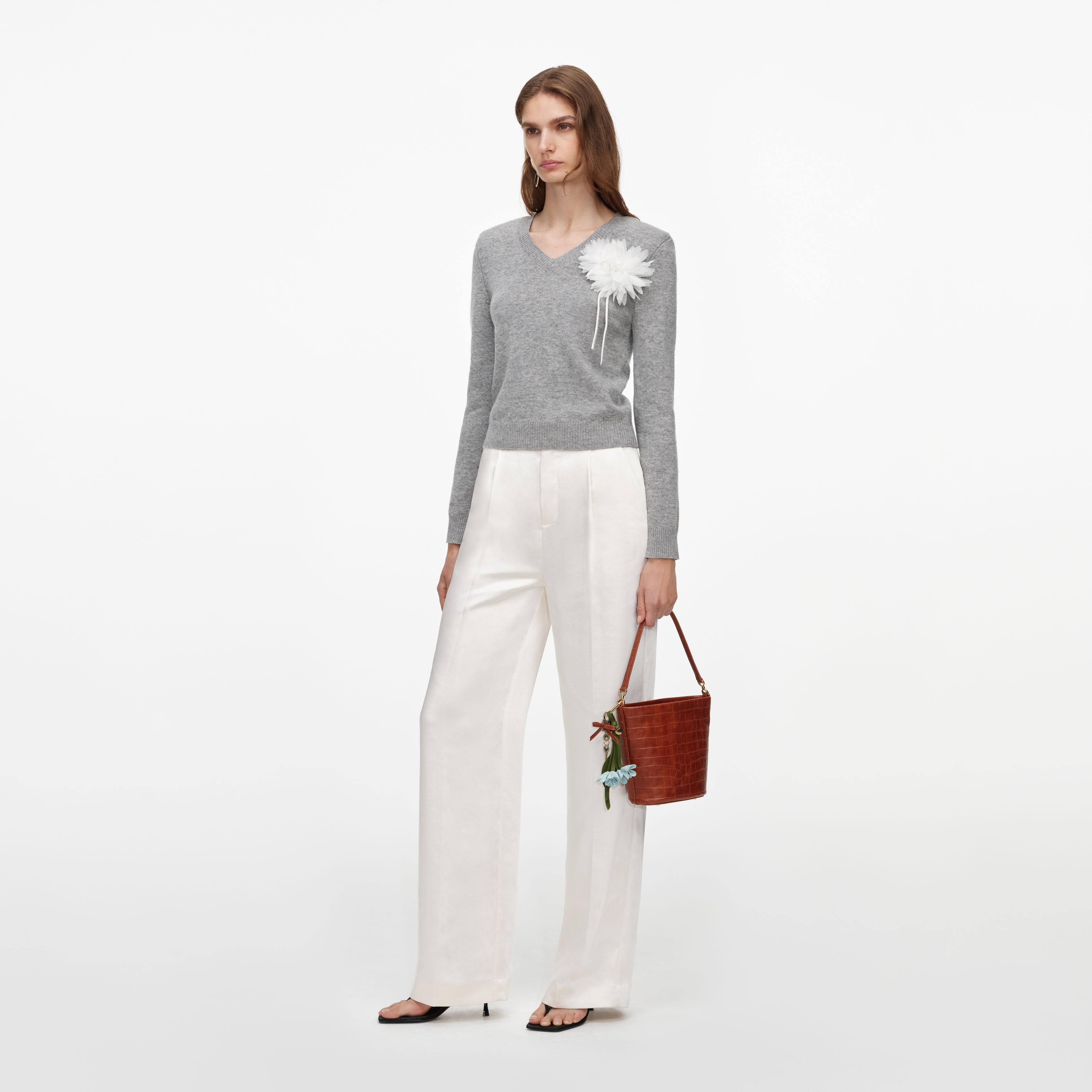 Self Portrait Grey Flower Wool Jumper Pullover grau Wolle