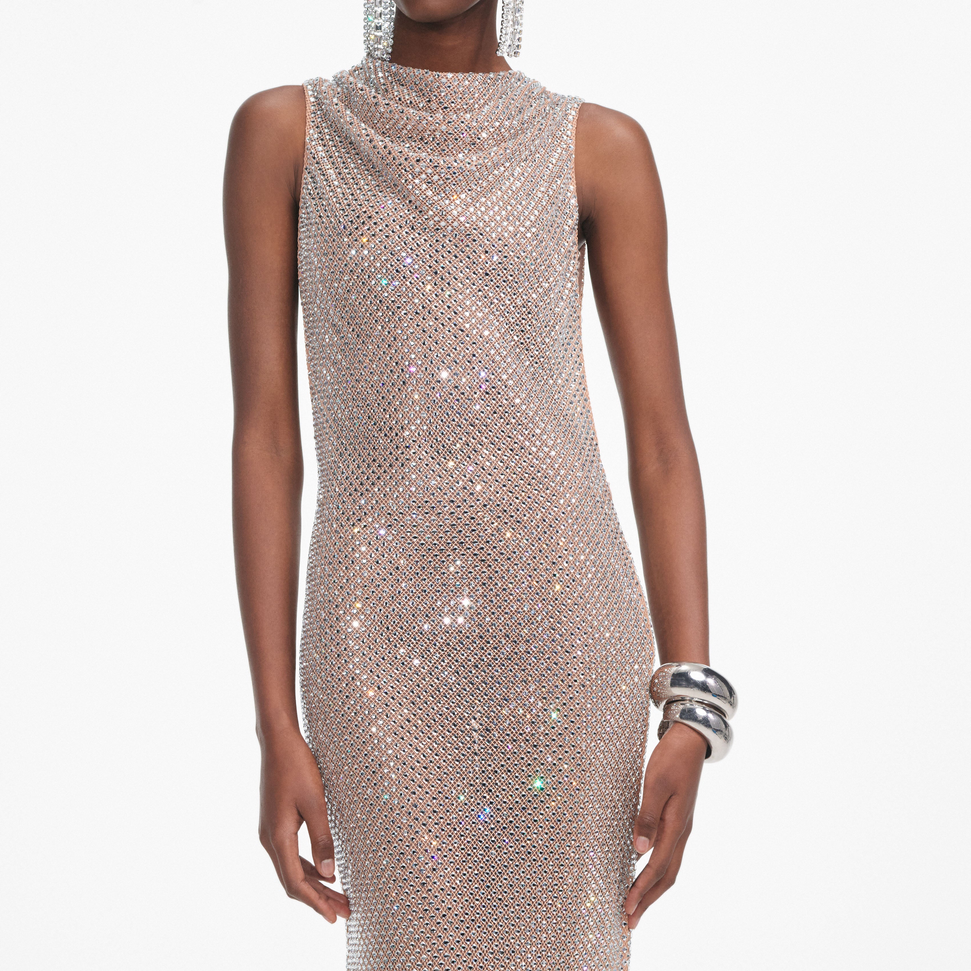 Self Portrait Silver Rhinestone Maxi Kleid silber