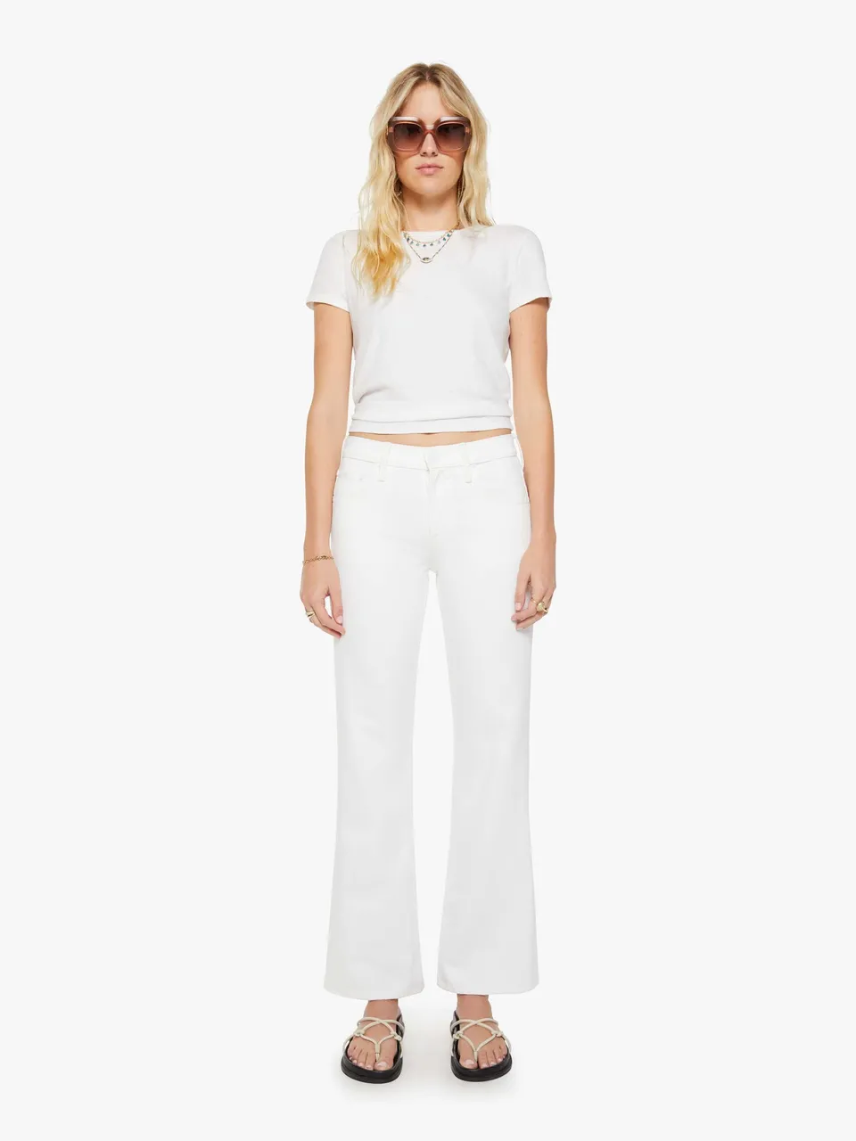 MOTHER Denim The Bookie Skimp Jeans Picket Fence Weiss Bootcut