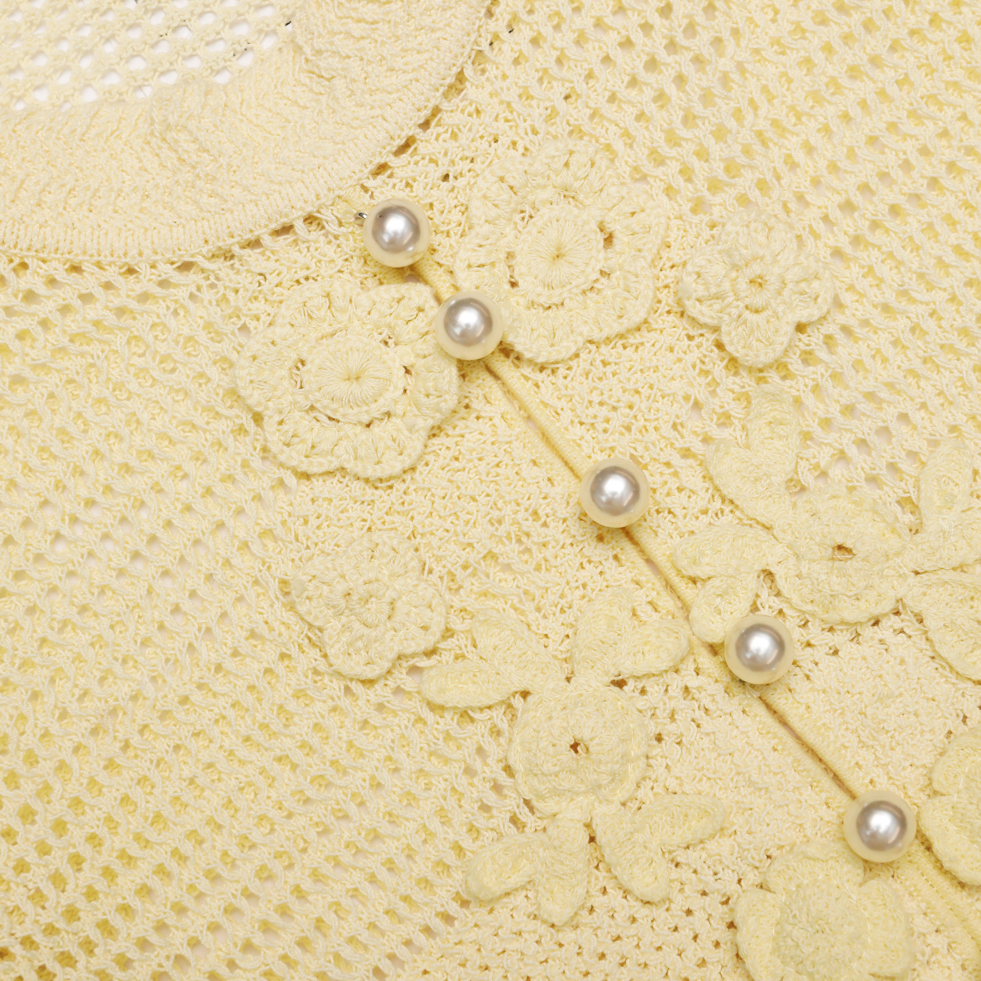 Self Portrait Yellow Floral Crochet Midi Kleid Gelb S Baumwolle