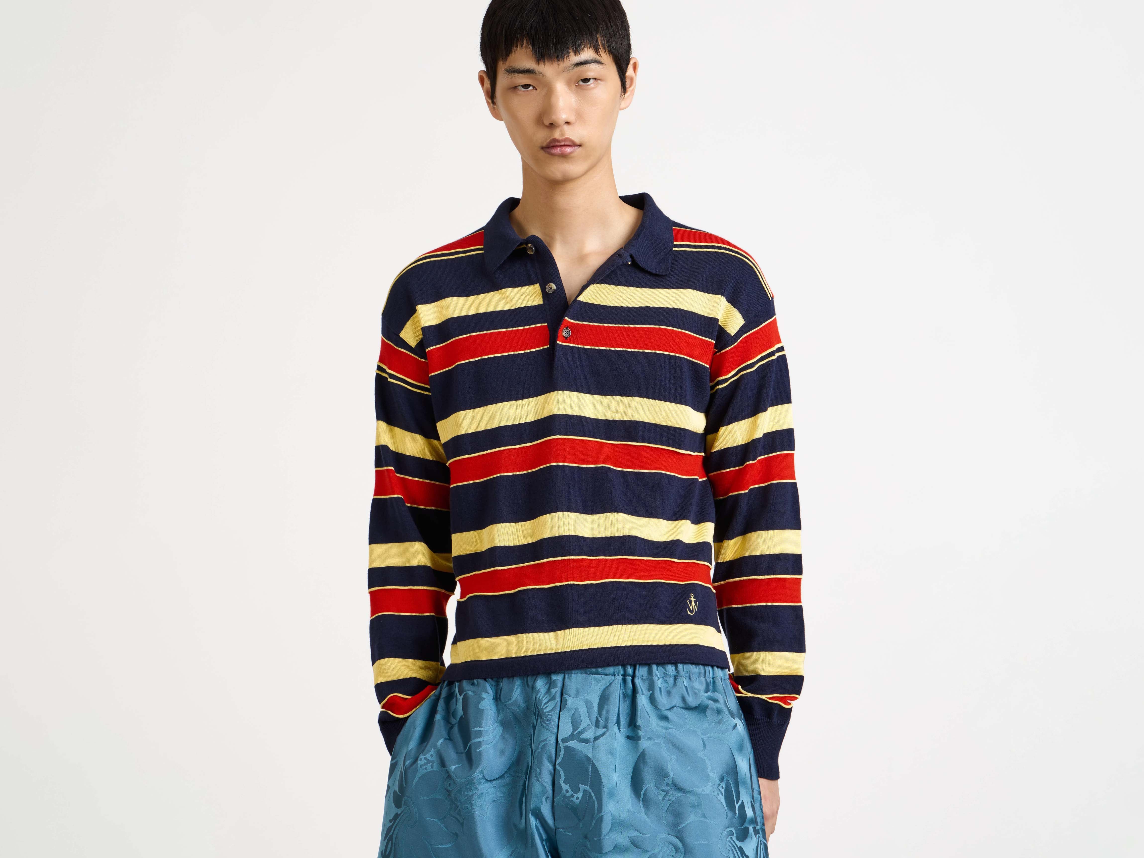 J.W. Anderson Rugby Polo Navy Gestreift Strick Anker