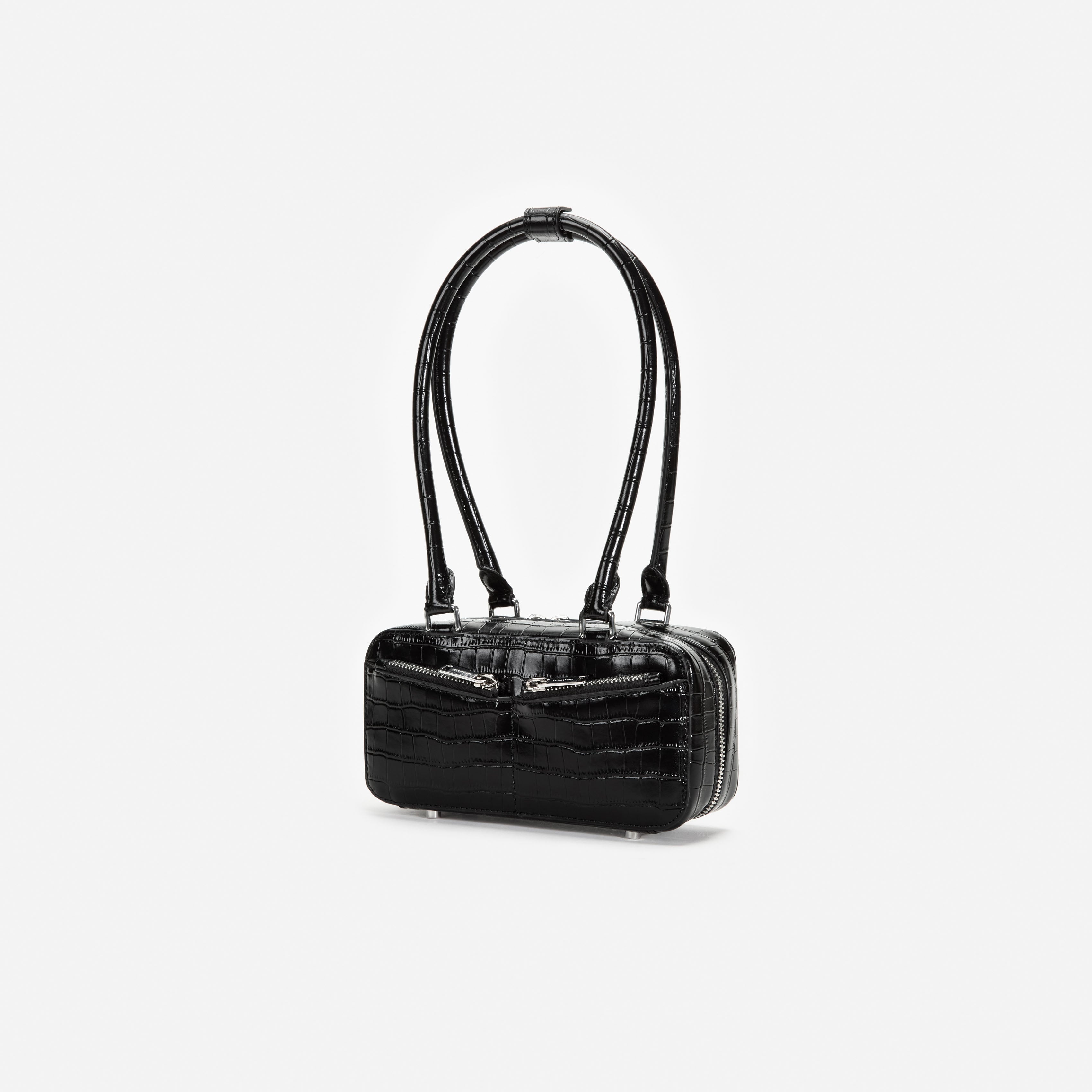 Self Portrait Mini Schultertasche Leder Schwarz Kroko