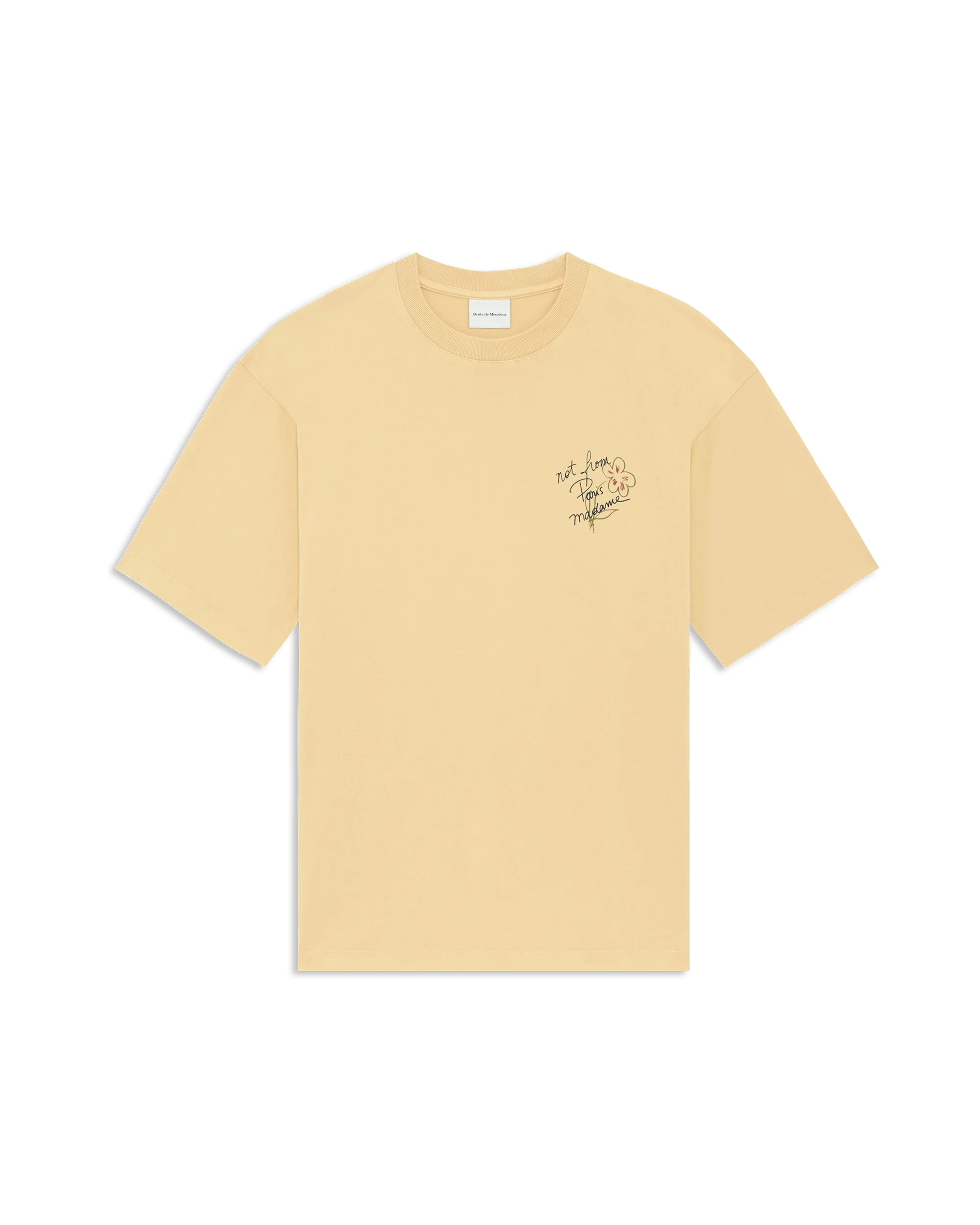 Drôle De Monsieur Esquisse Slogan T-Shirt Ocker Baumwolle