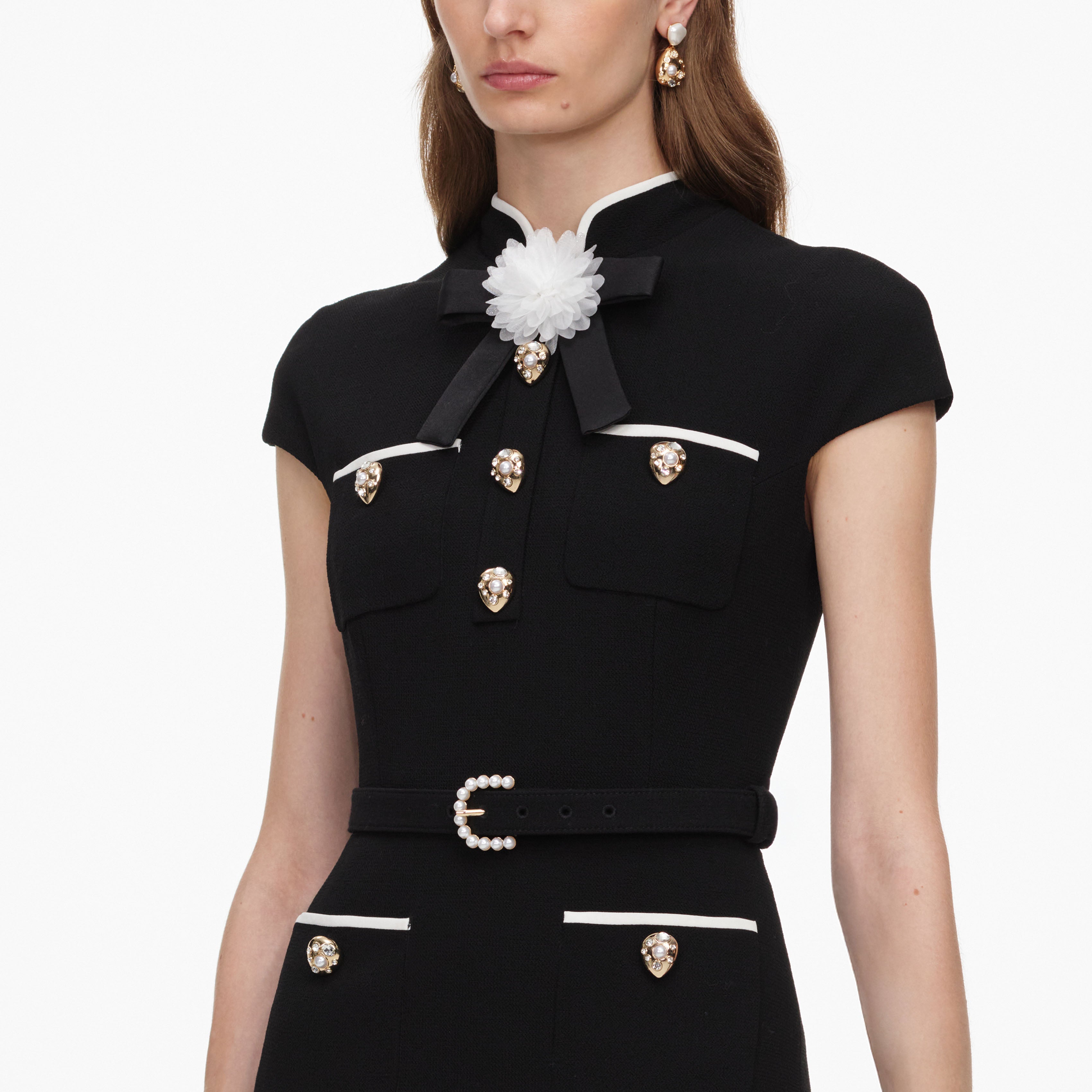 Self Portrait Dresses Black Wool Crepe Midi Kleid Schwarz