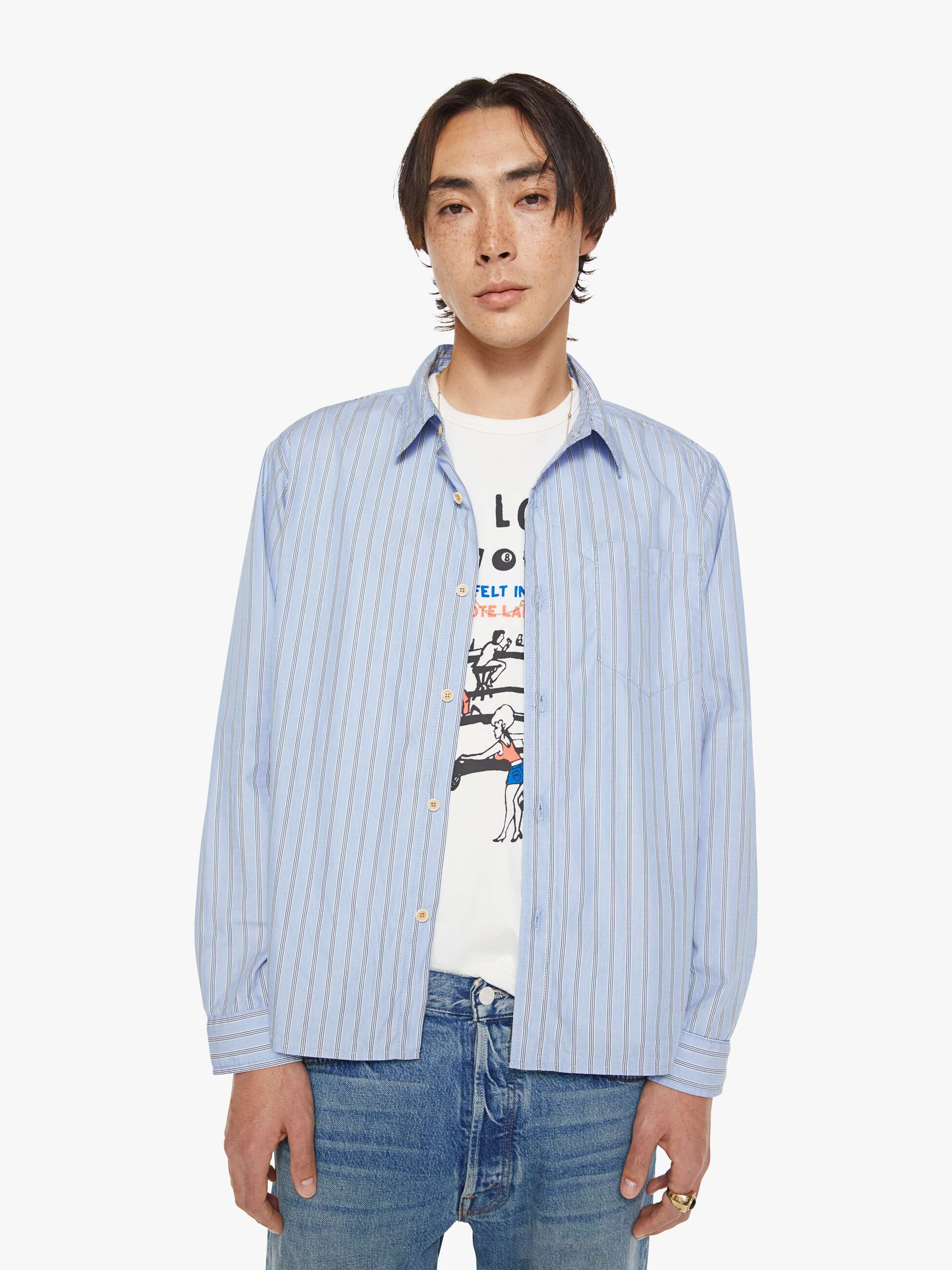 Mother Shirts Back To Square One Hemd Pop hellblau gestreift
