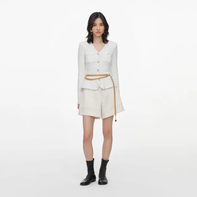 Self Portrait Cream Textured Knit Cardigan Creme S