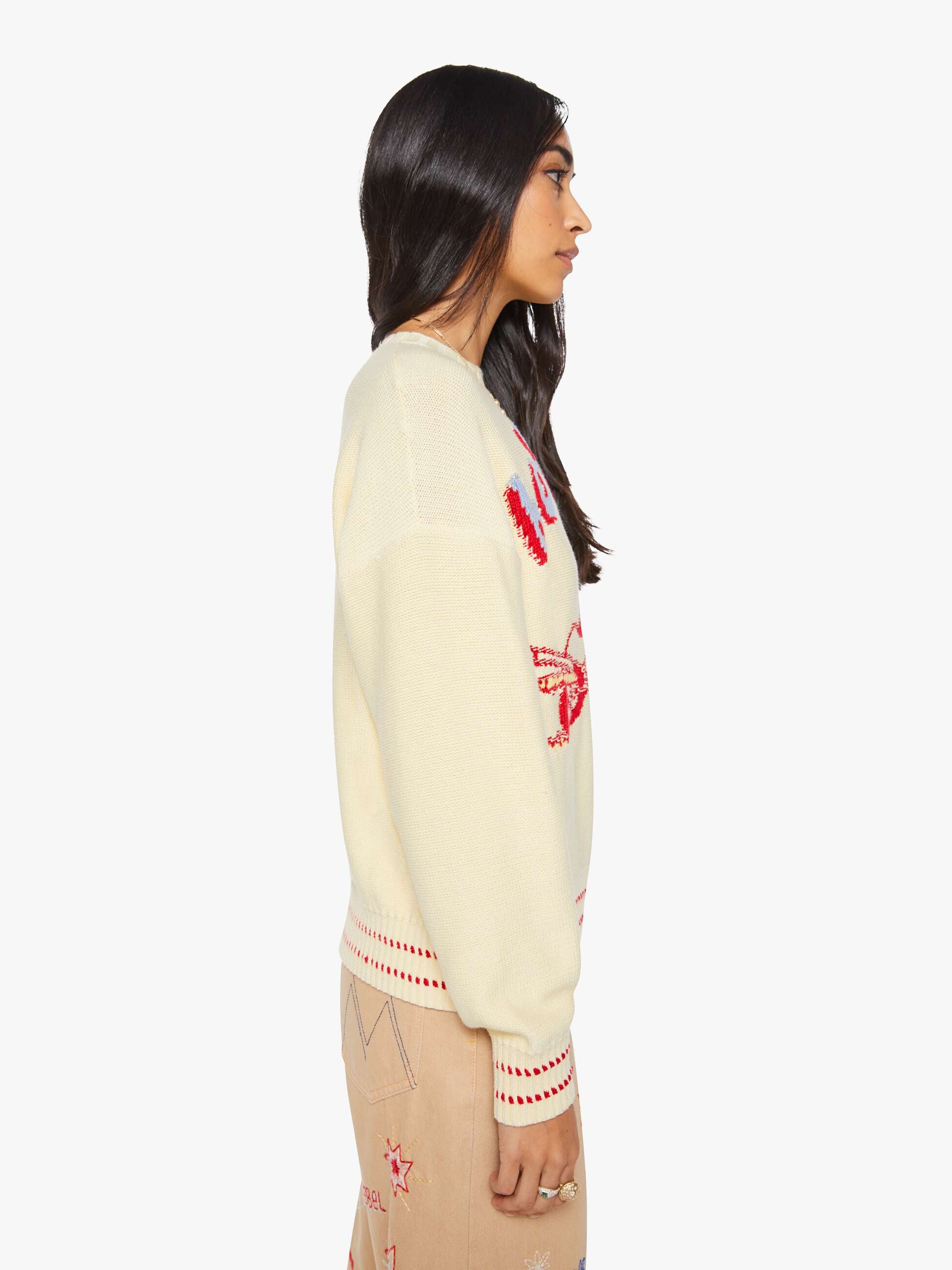 Mother The Big Jumper Pullover Ivory Print Baumwolle