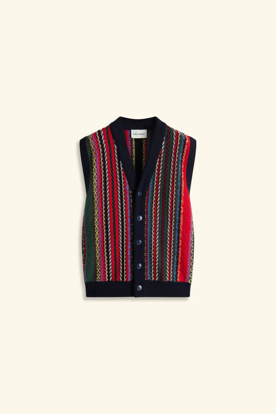 Drôle De Monsieur Sans Manche 90 Pullunder Navy Muster Wolle