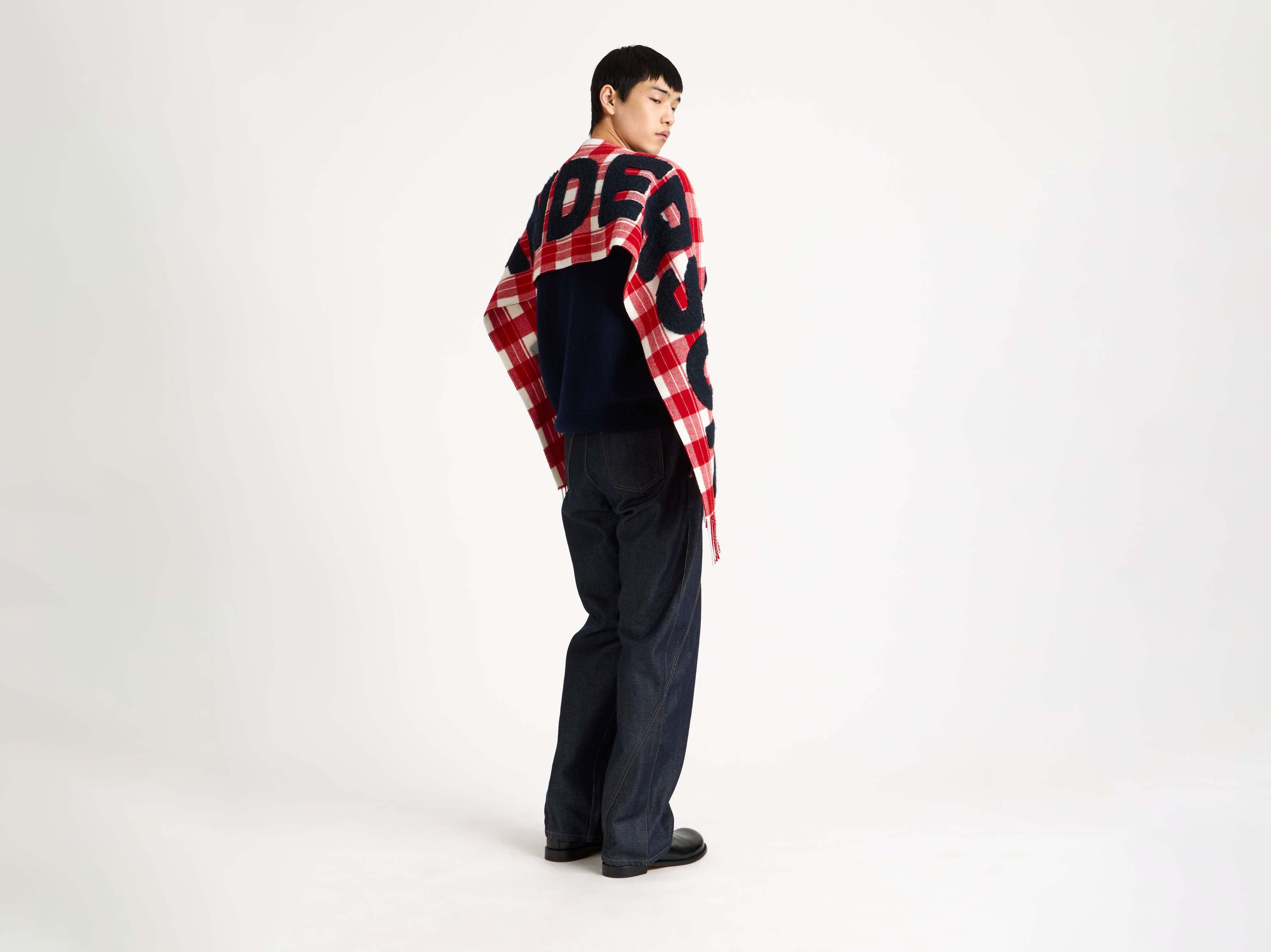 J.W.Anderson Checkered Logo Schal Rot-Weiß