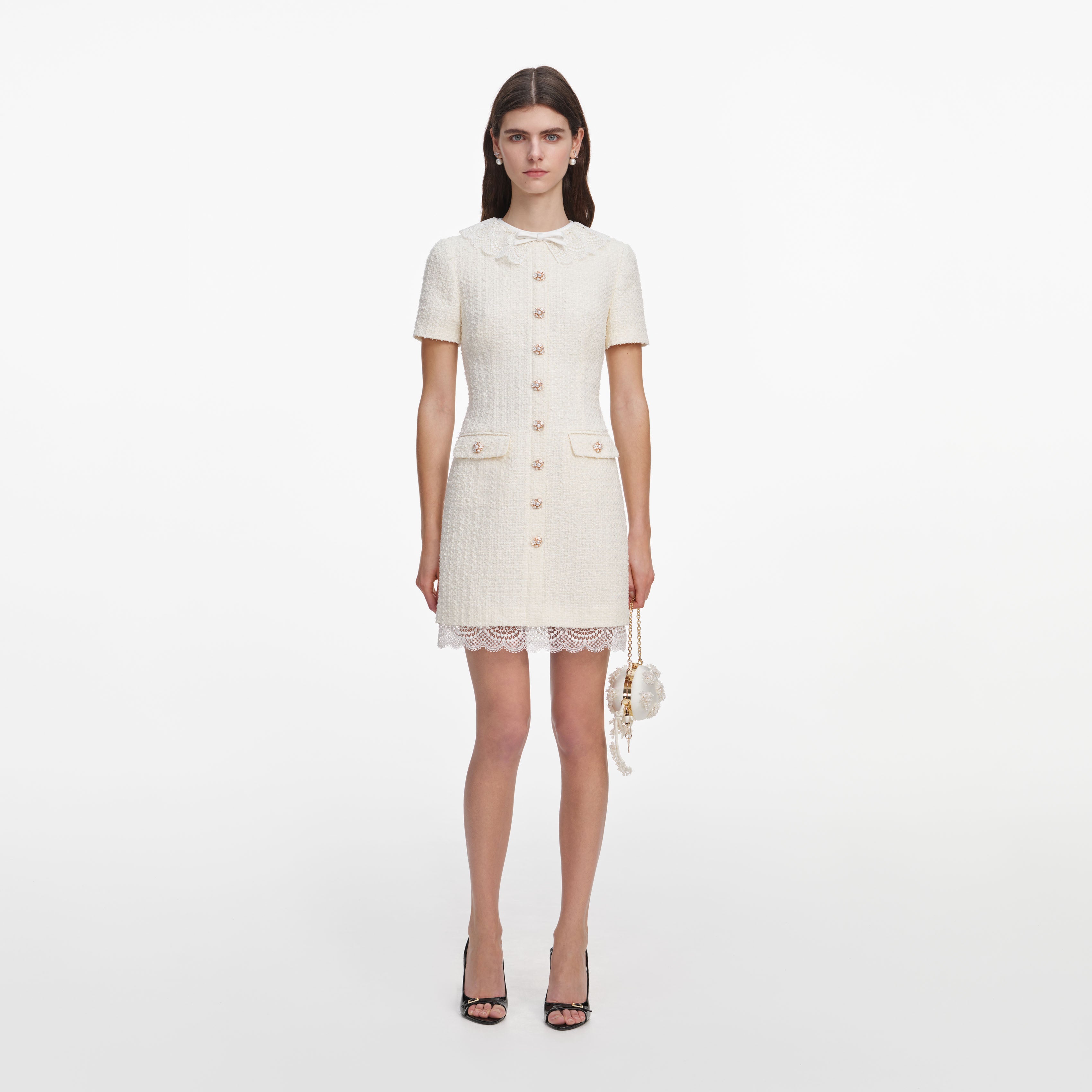 Self Portrait Boucle Minikleid creme Spitze