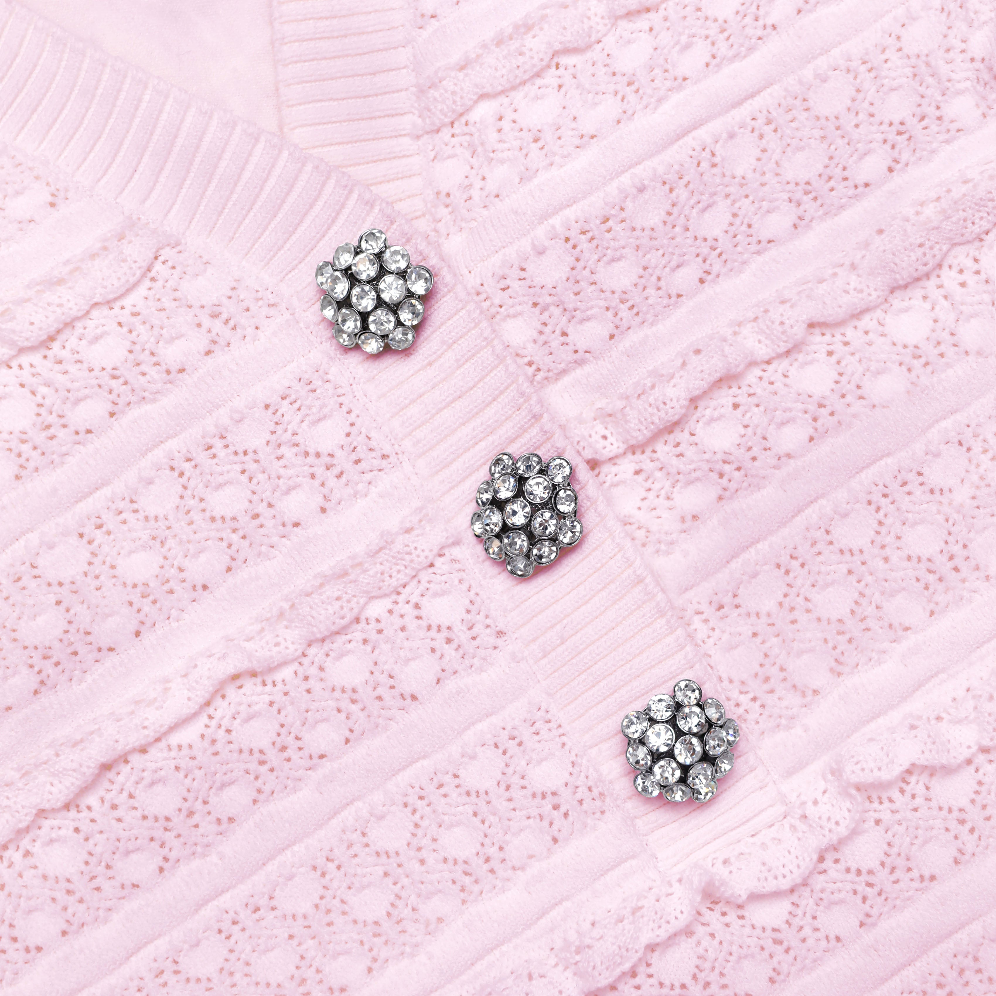 Self Portrait Pink Pointelle Diamante Knit Mini Kleid Pink S