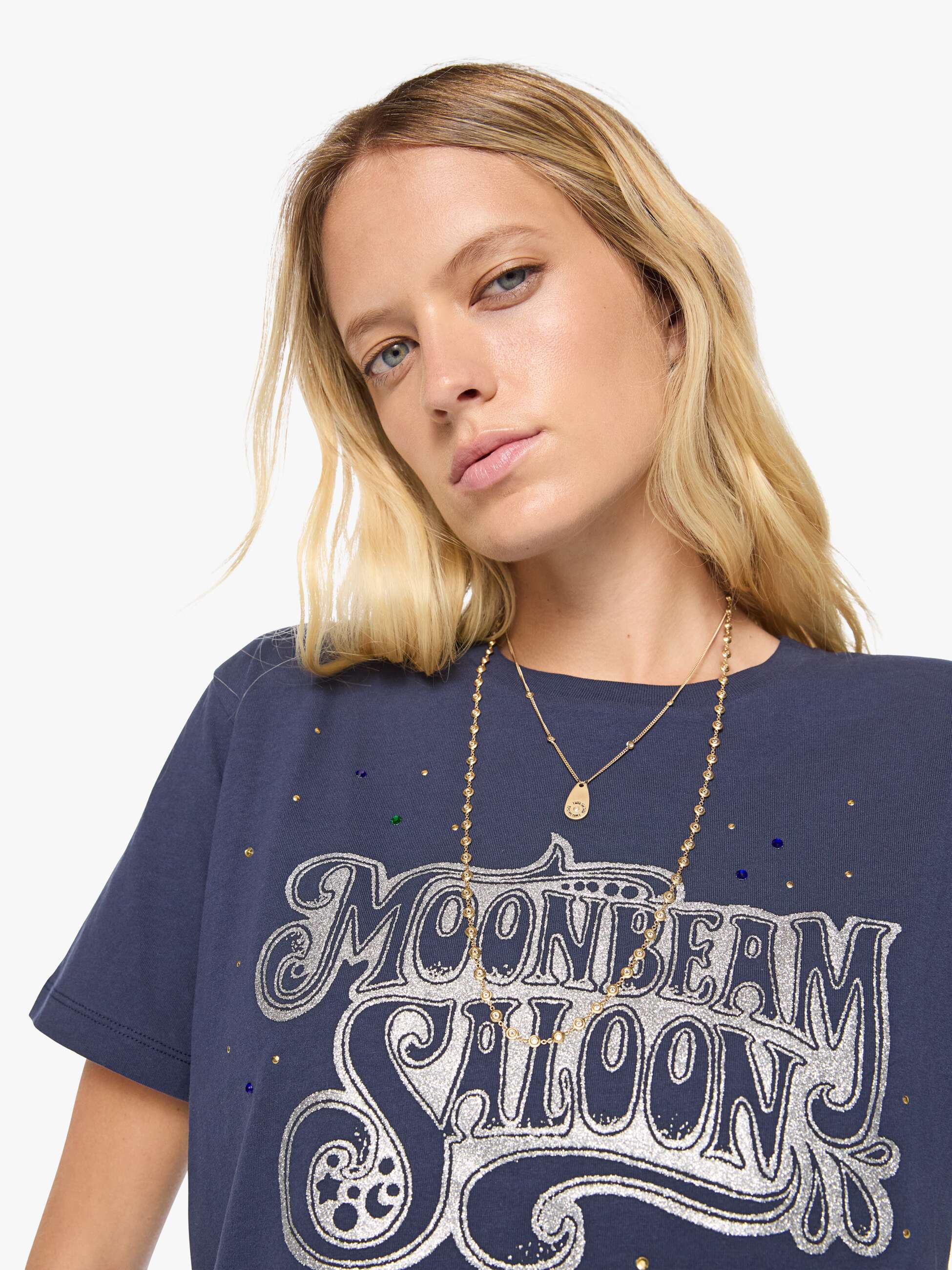 Mother The Rowdy T-Shirt Moonbeam Saloon Navy Oversize