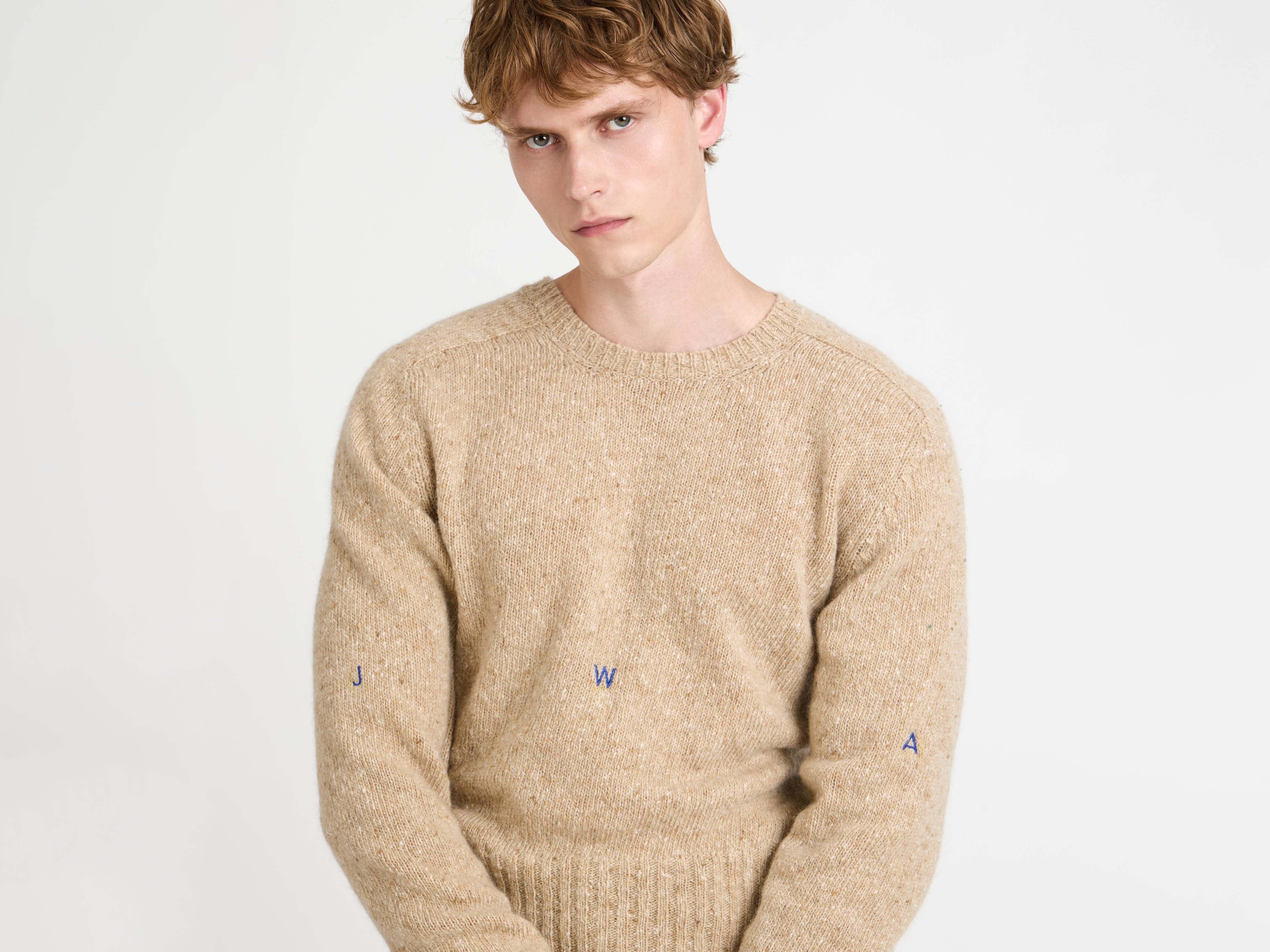 J.W.Anderson Knitwear Sleeve Embroidered Crew Pullover oatmeal melange