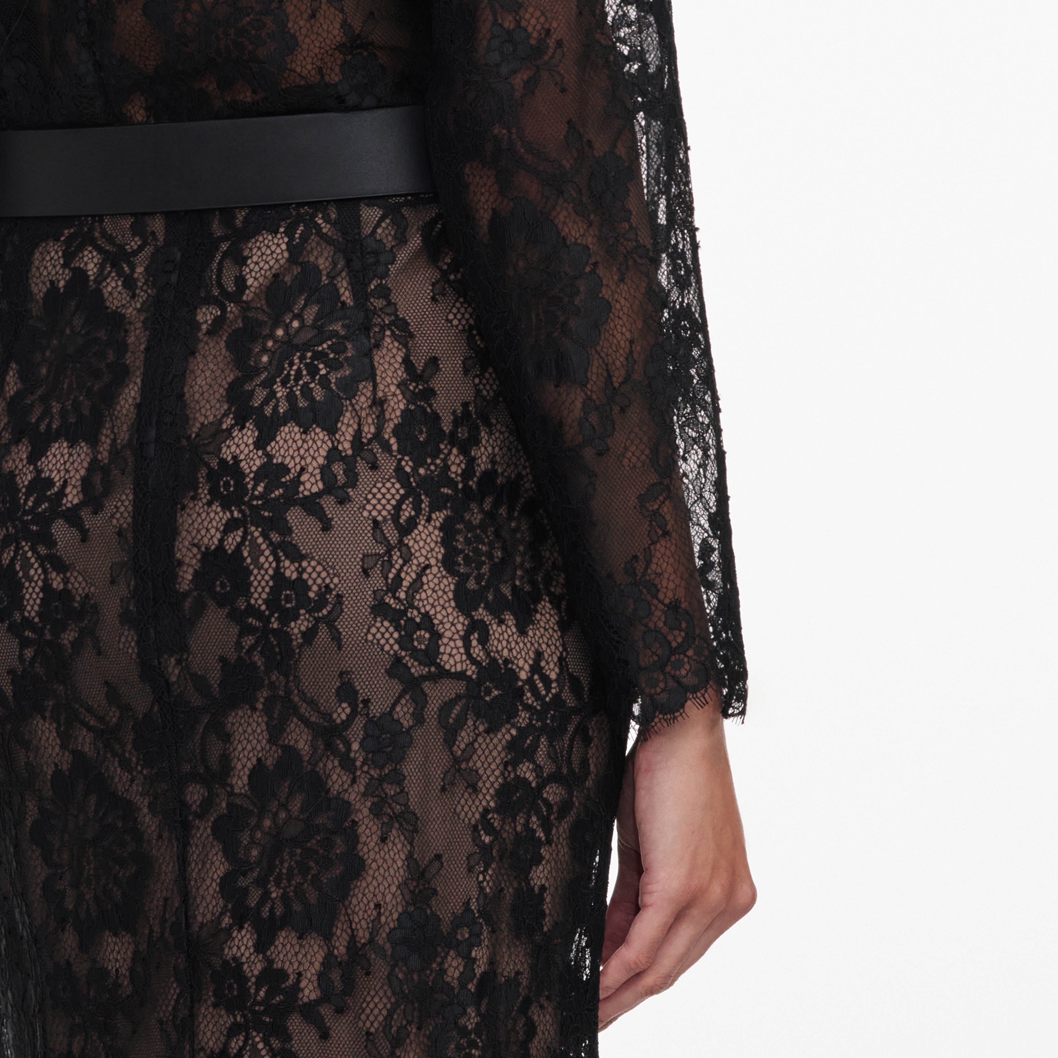 Self Portrait Black Lace Midi Rock Schwarz Spitze UK 6