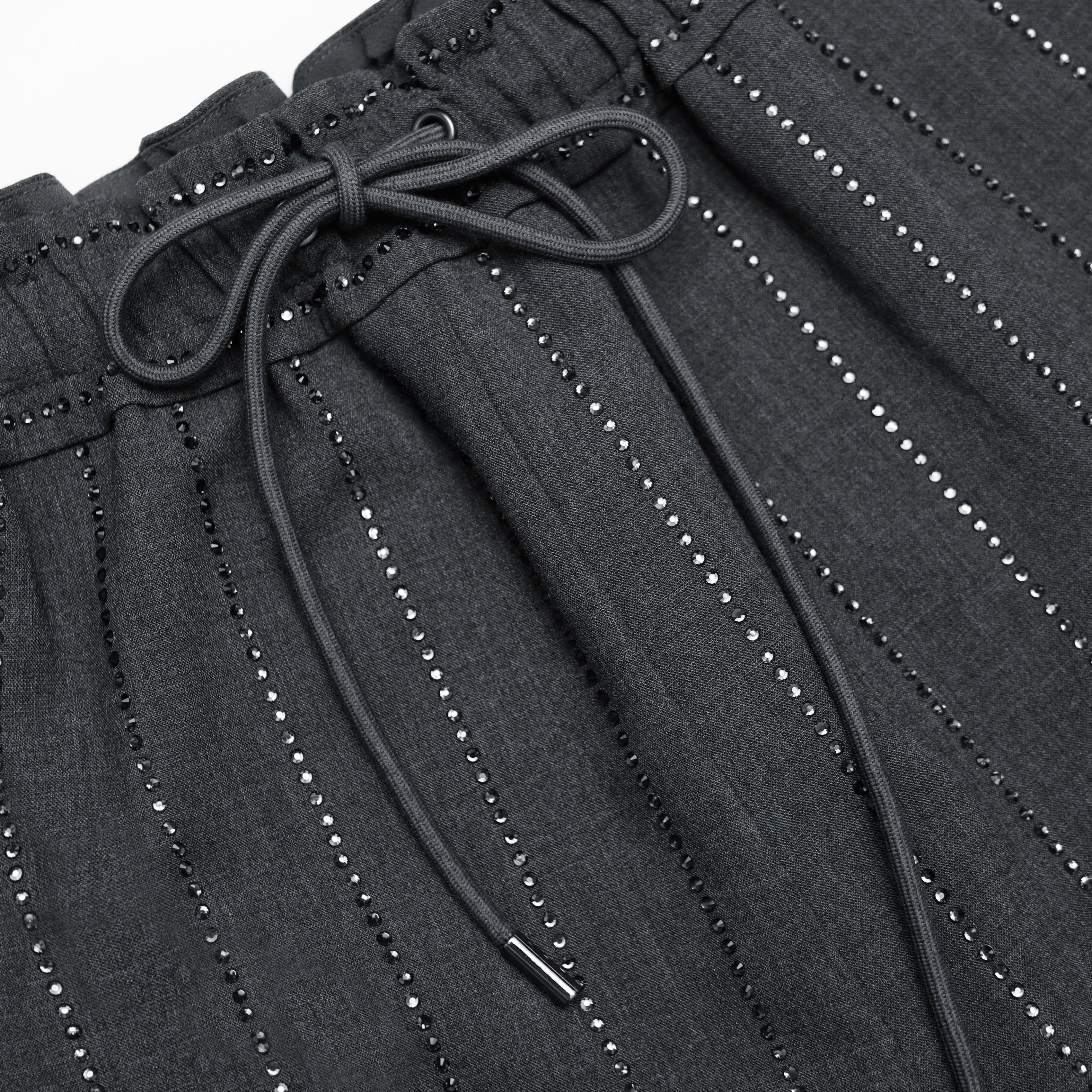 Self Portrait Grey Rhinestone Pinstripe Hose Grau Wolle