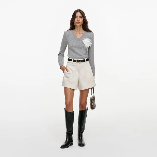 Self Portrait Cream Denim Shorts Creme Denim