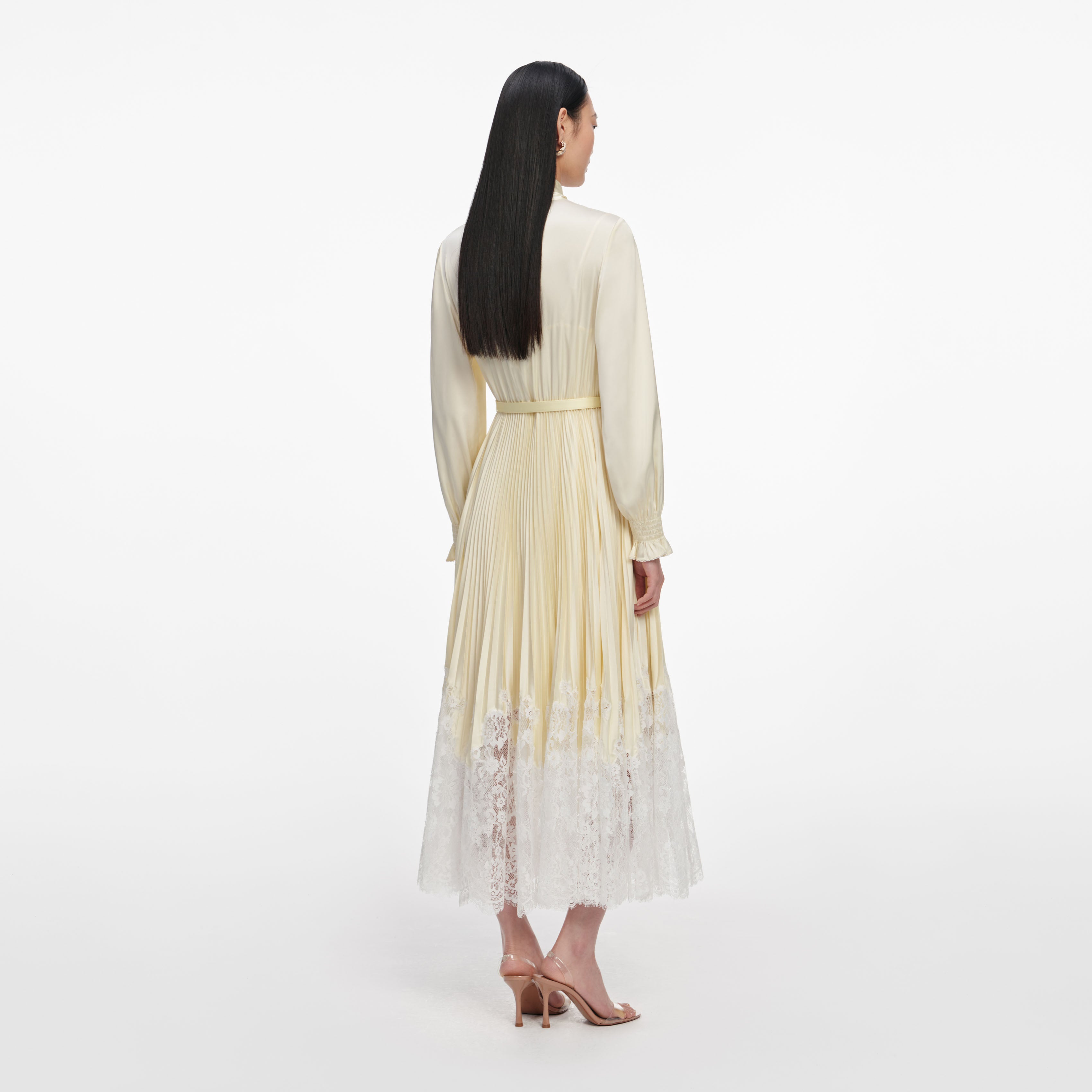 Self Portrait Dresses Yellow Satin Midikleid Gelb Spitze