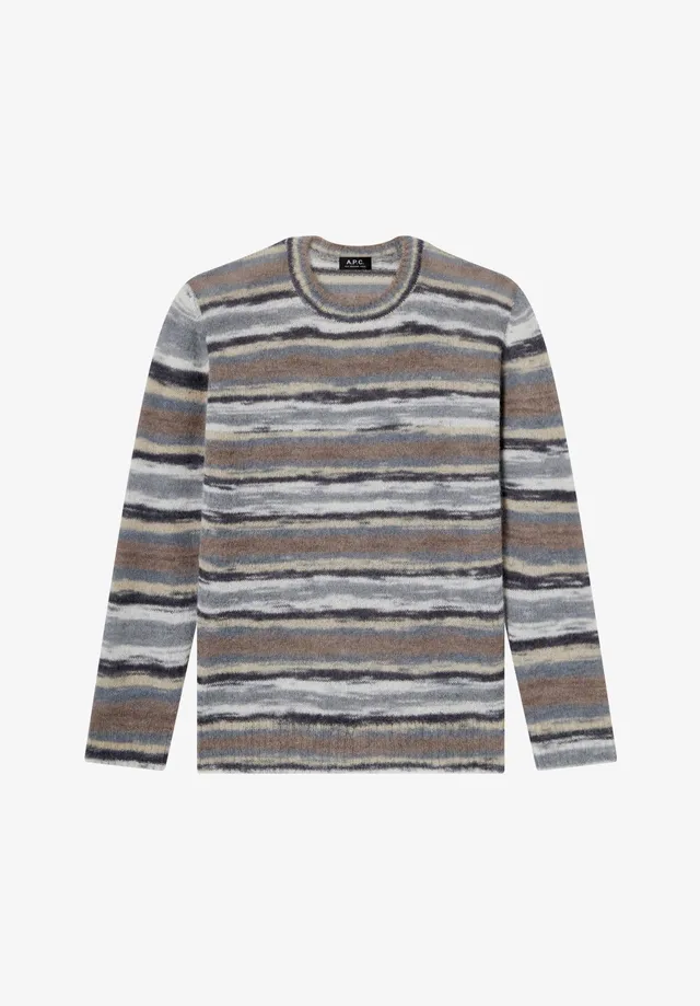 A.P.C. gestreifter grauer Alpakapullover Pullover Rundhals