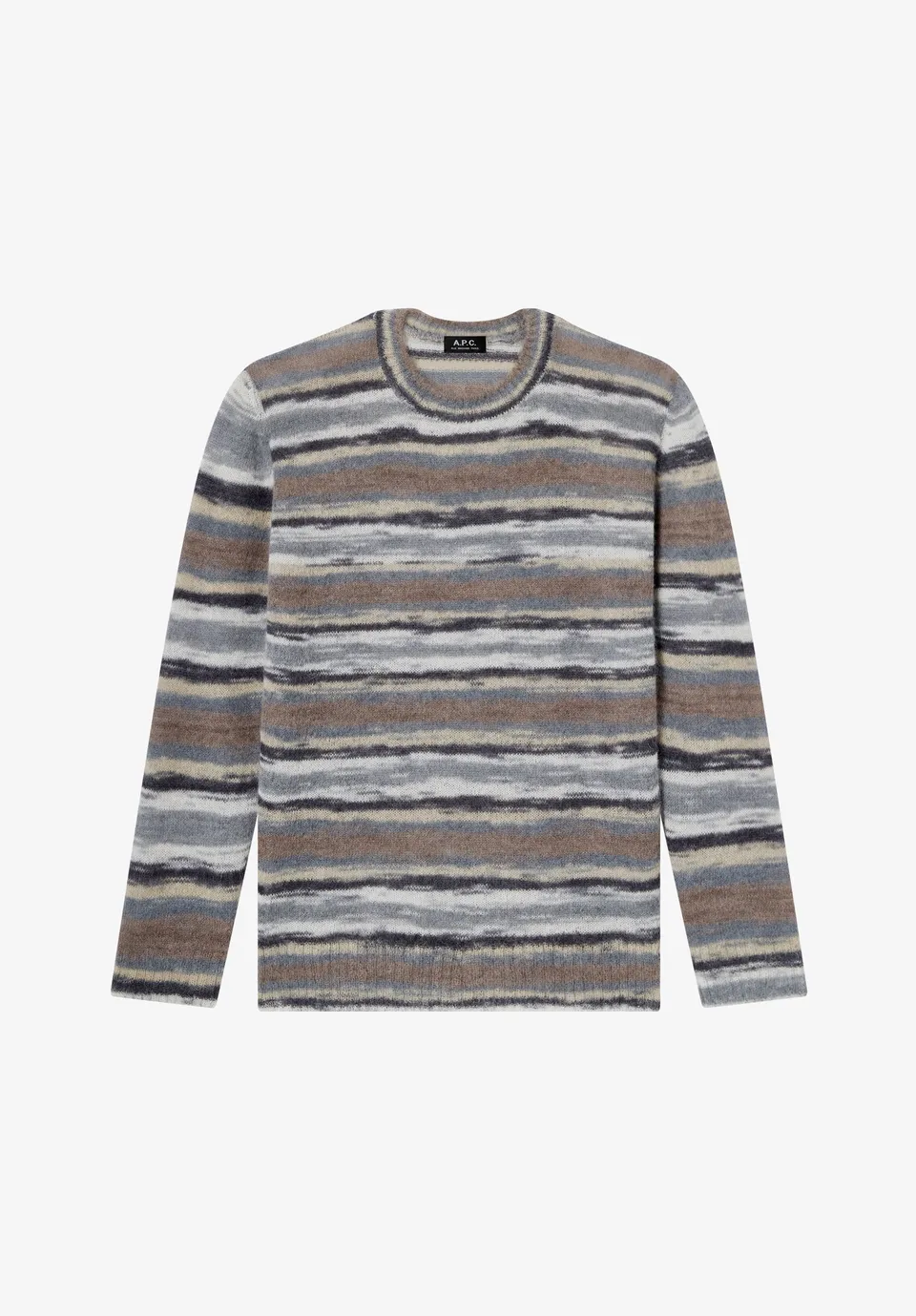 A.P.C. gestreifter grauer Alpakapullover Pullover Rundhals