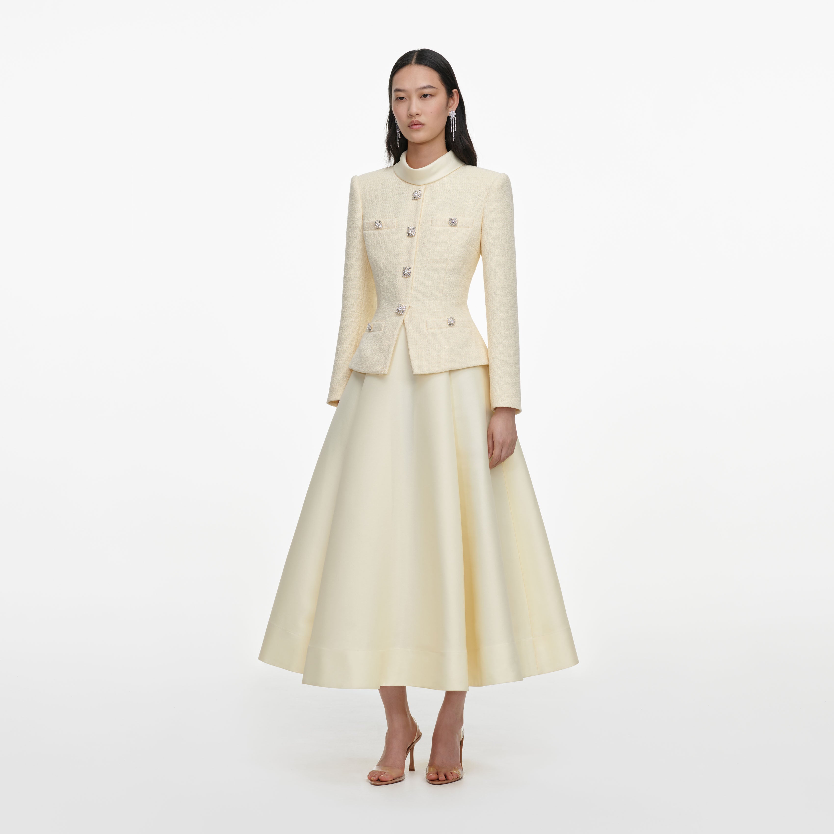 Self Portrait Yellow Boucle Taffeta Midi Kleid Gelb Taft