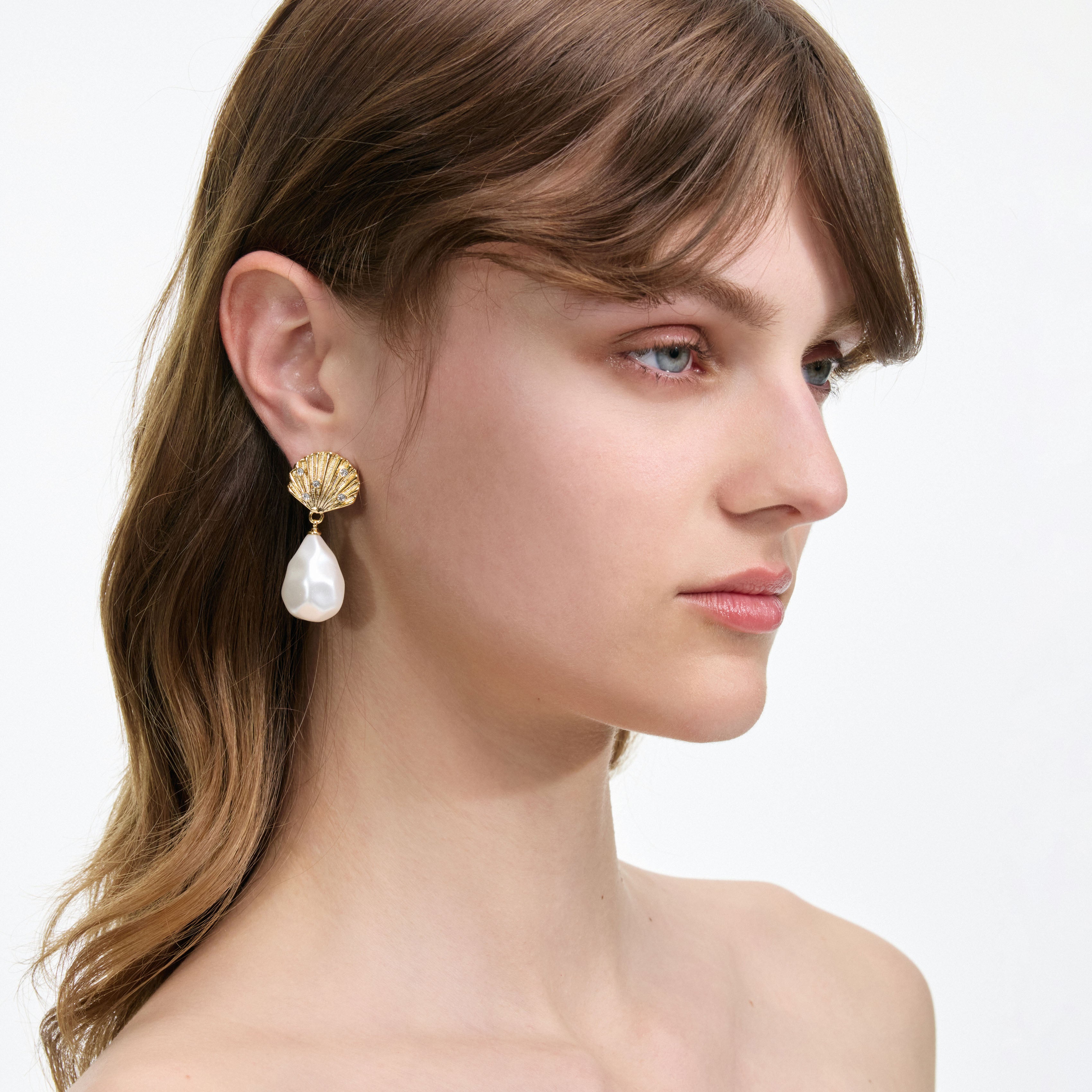 Self Portrait Tiered Shell Ohrringe Gold Creme