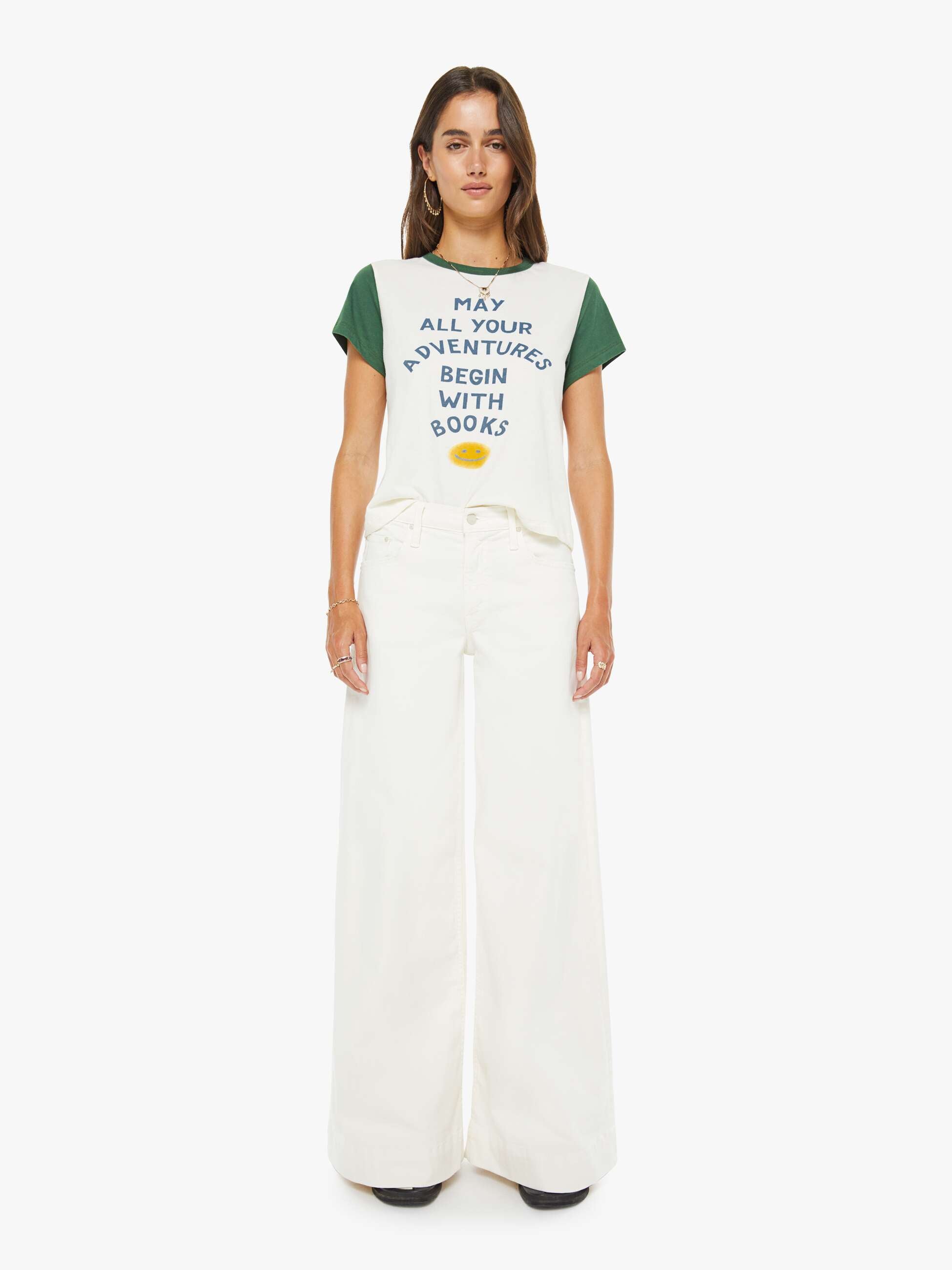 Mother Goodie Goodie Ringer T-Shirt Book Adventures Weiss